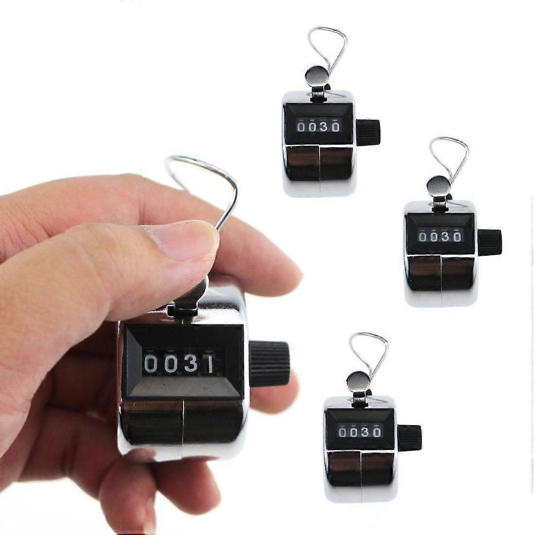 Digit Hand Tally Counters, 4 Pack Mechanical Lap Tracker Manual Clicker with Metal Finger Ring Hoop Holder - Silver-D
