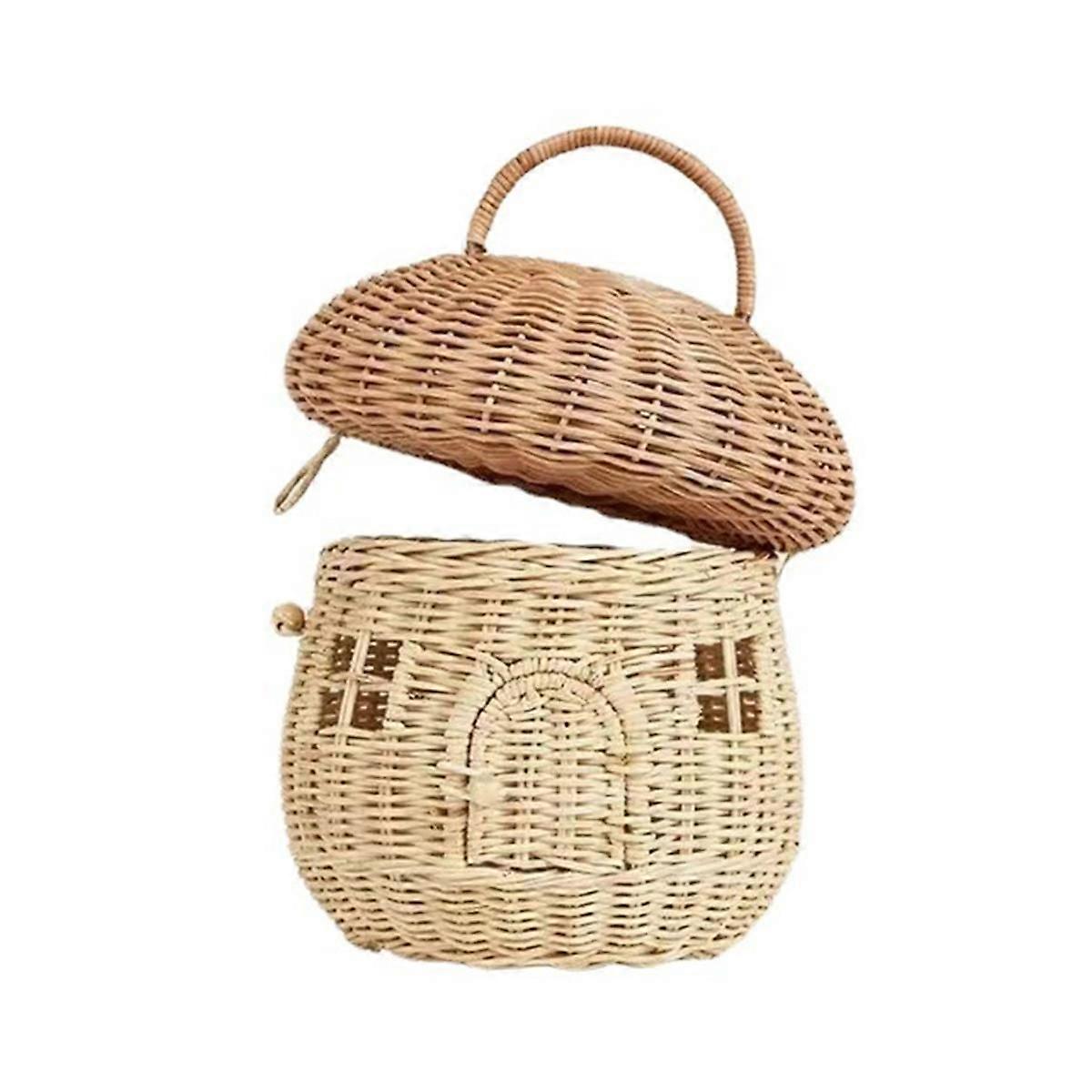 Mushroom Wicker Storage Basket with Lid-Rattan Mushroom Decor, , Boho Decor, Day Gift