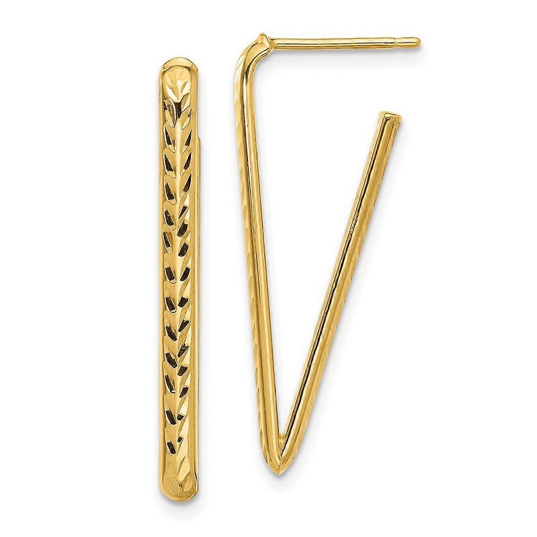 14k Solid Yellow Gold Polished and Sparkle Cut Triangle Post Earrings 32.64x12.75mm Wide 3mm Thick Stud Earring for Wome