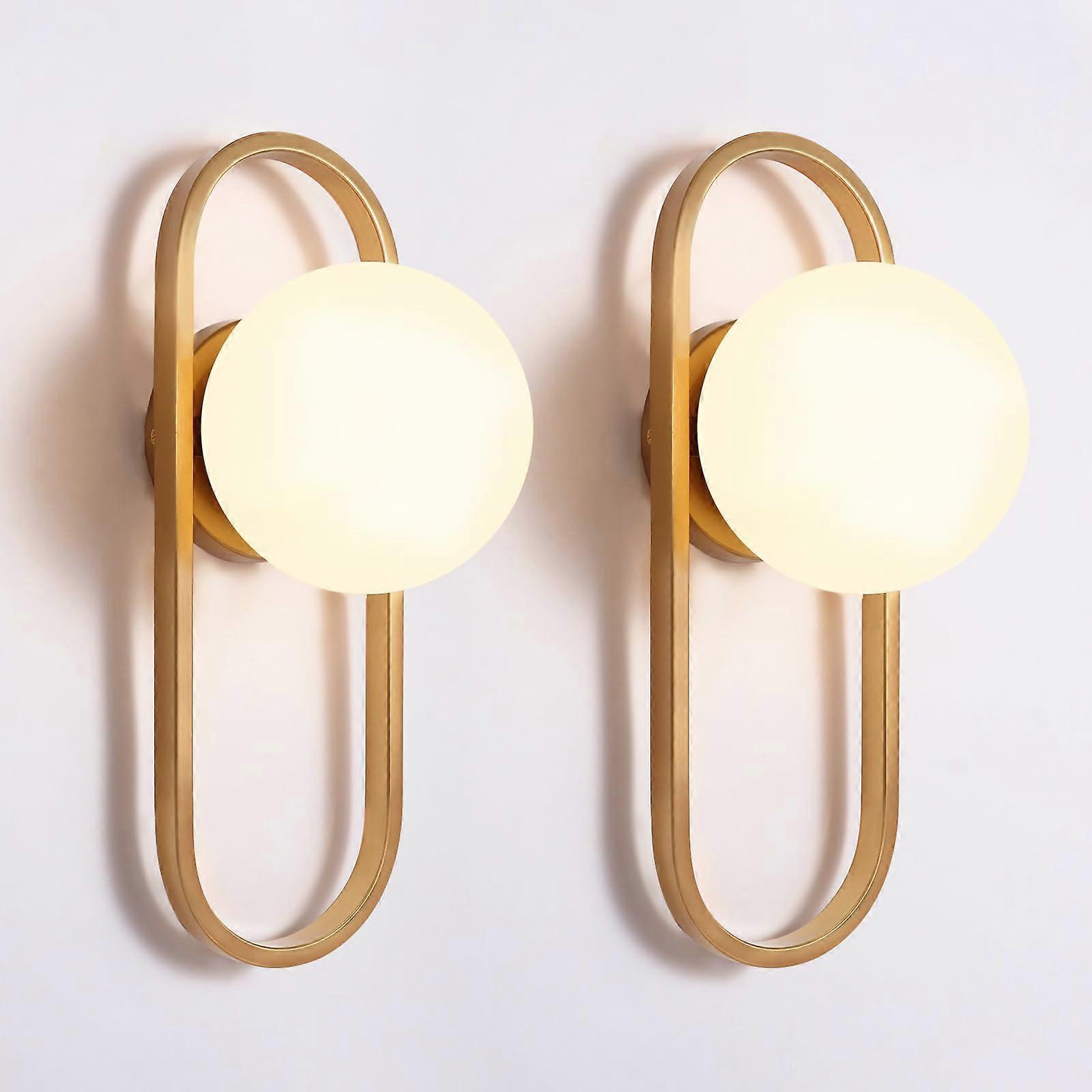 Wall Sconce,Gold Wall Sconces Set of Two,Wall Lighting with MilkWhite Globe Glass Shade