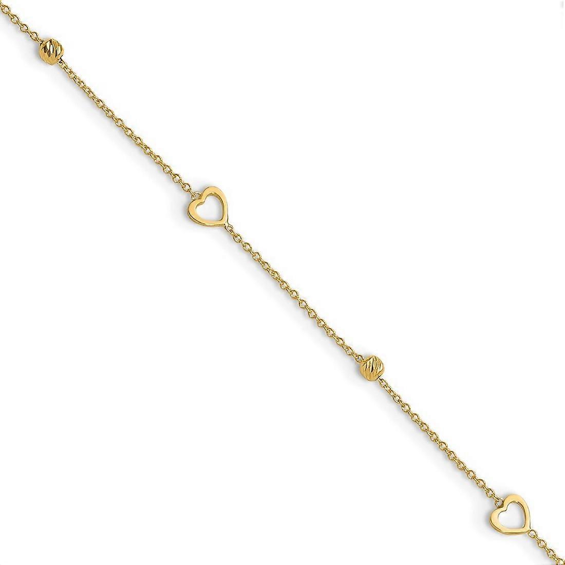 10k Solid Yellow Gold Polished and Sparkle Cut Love Heart Plus 1in Extension Anklet 10 Inch-Anklet for Women