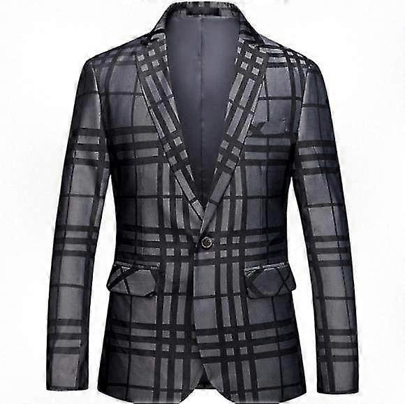 Slim Fit Single Button Checkered Blazer for Men - Business Casual Suit Jacket