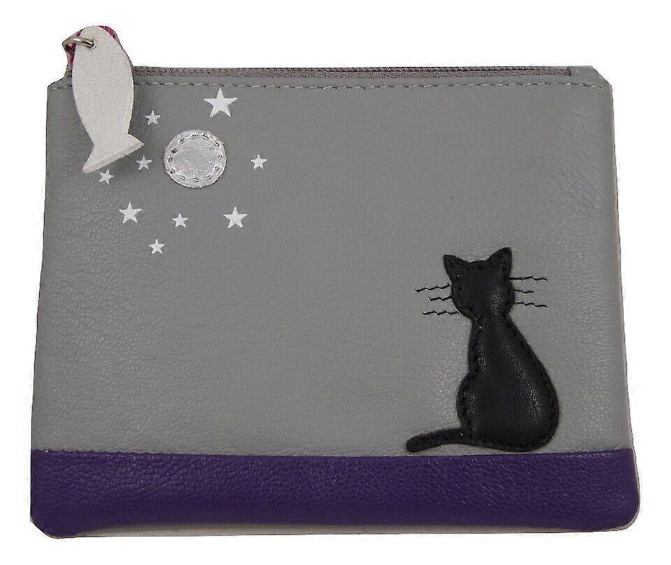 Black Cat RFID Coin Card Purse by Mala Leather soft leather MIDNIGHT 4207