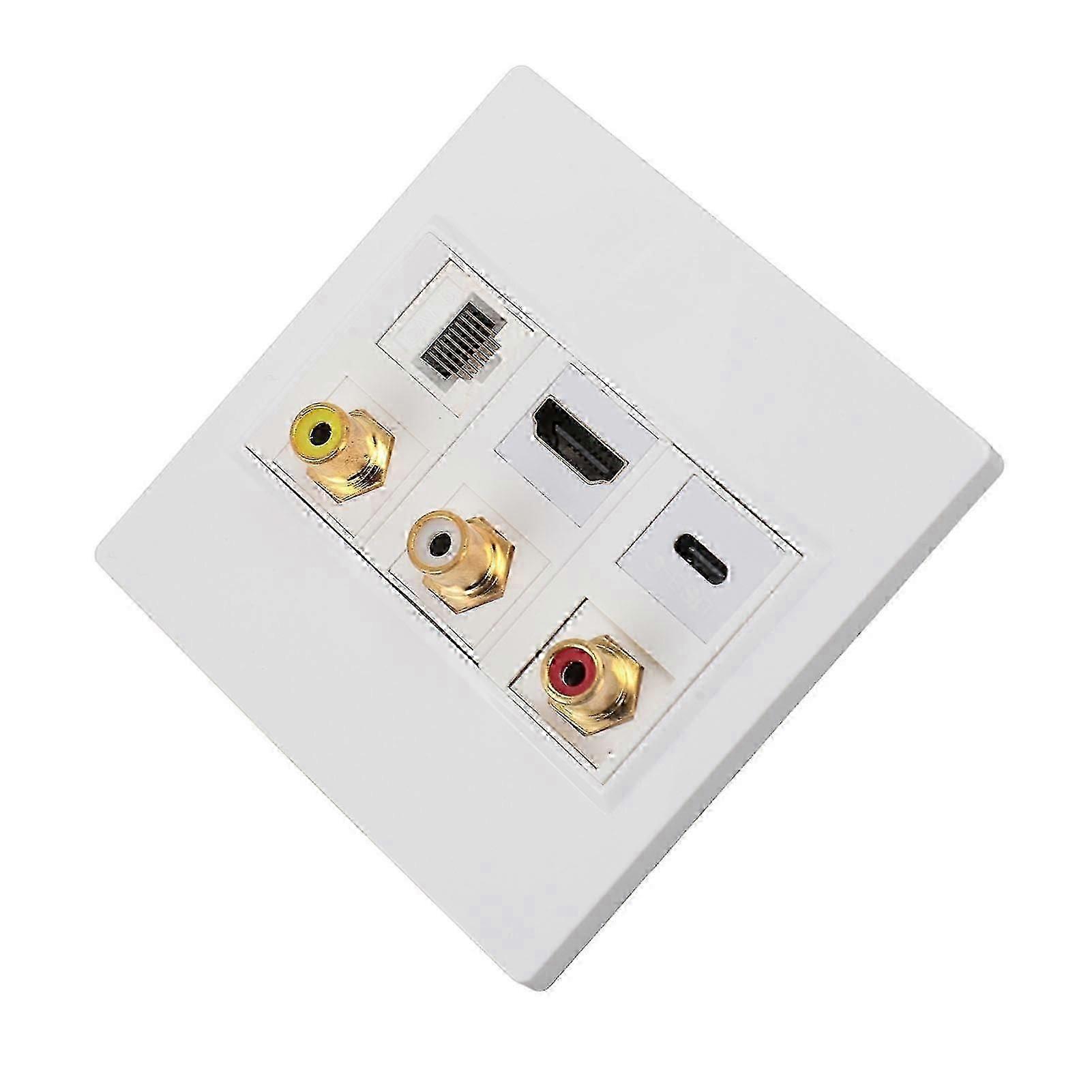 HD Optical Wall Plate 6 Port CAT6 USB C RCA Wall Plate 3840x2160 Resolution Avoid Clutter HD Multimedia Interface Wall Plate