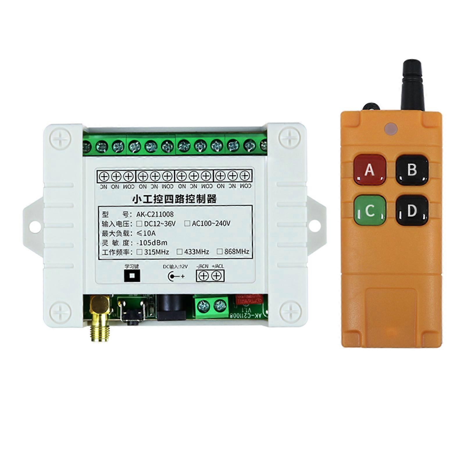 315/433 MHz Endüstriyel Sektör DC 12V 4 Kanallı RF Kablosuz Uzaktan Kumandalı Anahtar Sistemi Uzun Mesafeli Verici Garaj D Çok Renkli