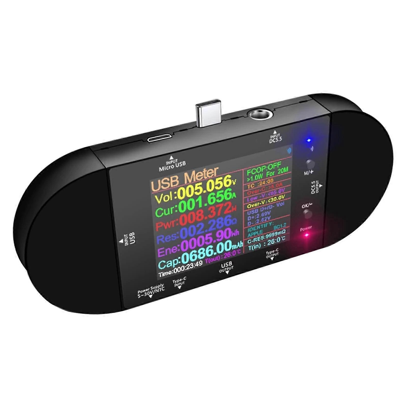 UD24 Multi-function USB Tester Outlet Receptacle Tester, Type-C Charger Detector Home & Professional Use Black Multicolor