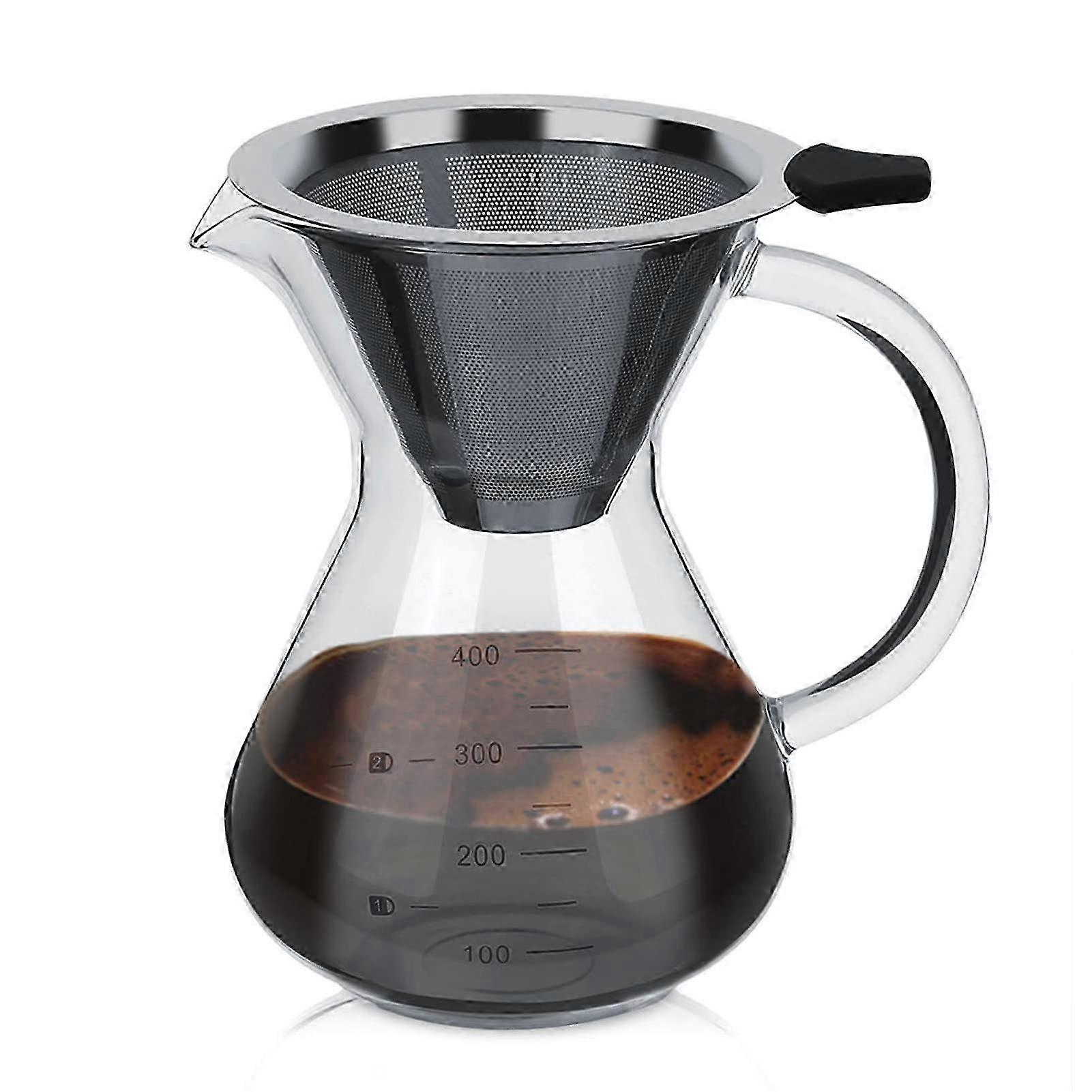 Manual Coffee Dripper with 400ml Borosilicate Glass and Stainless Steel Filter for Home Use