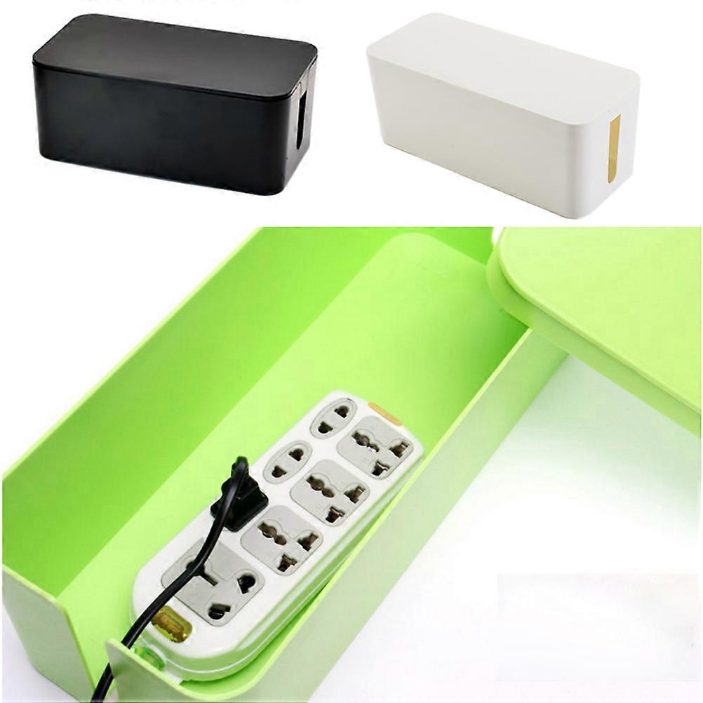 Power Cord Storage Box Black Plastic Cable Organizer for Power Strips Chargers with Protective Buckle and Cover for Home Office Use
