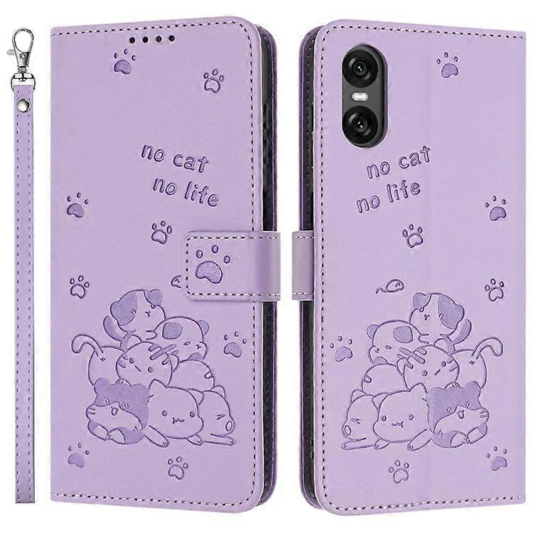 Compatible For Sony Xperia 5 VI Case with Strap Cats Imprint Leather Wallet Phone Cover