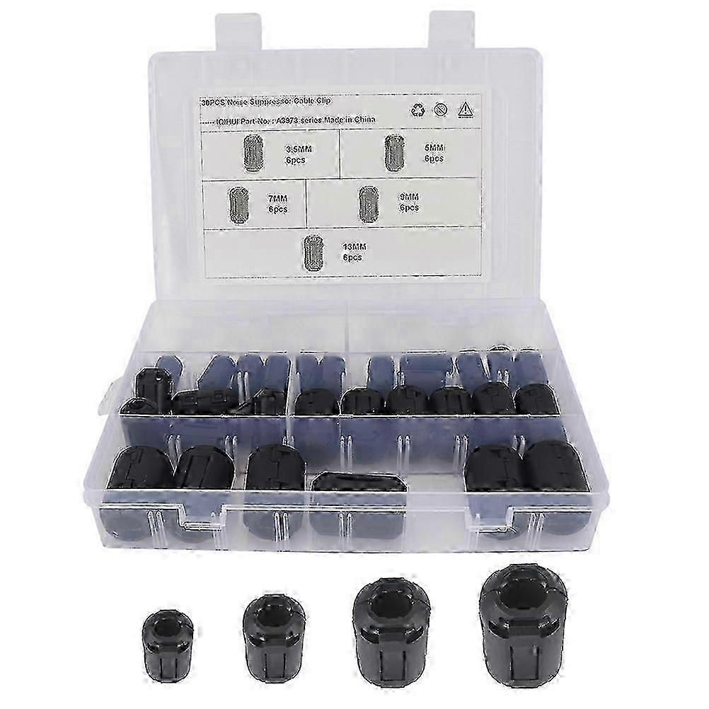 30個フェライトコアコードリングチョークノイズサプレッサーフィルター(電源コードケーブル用)