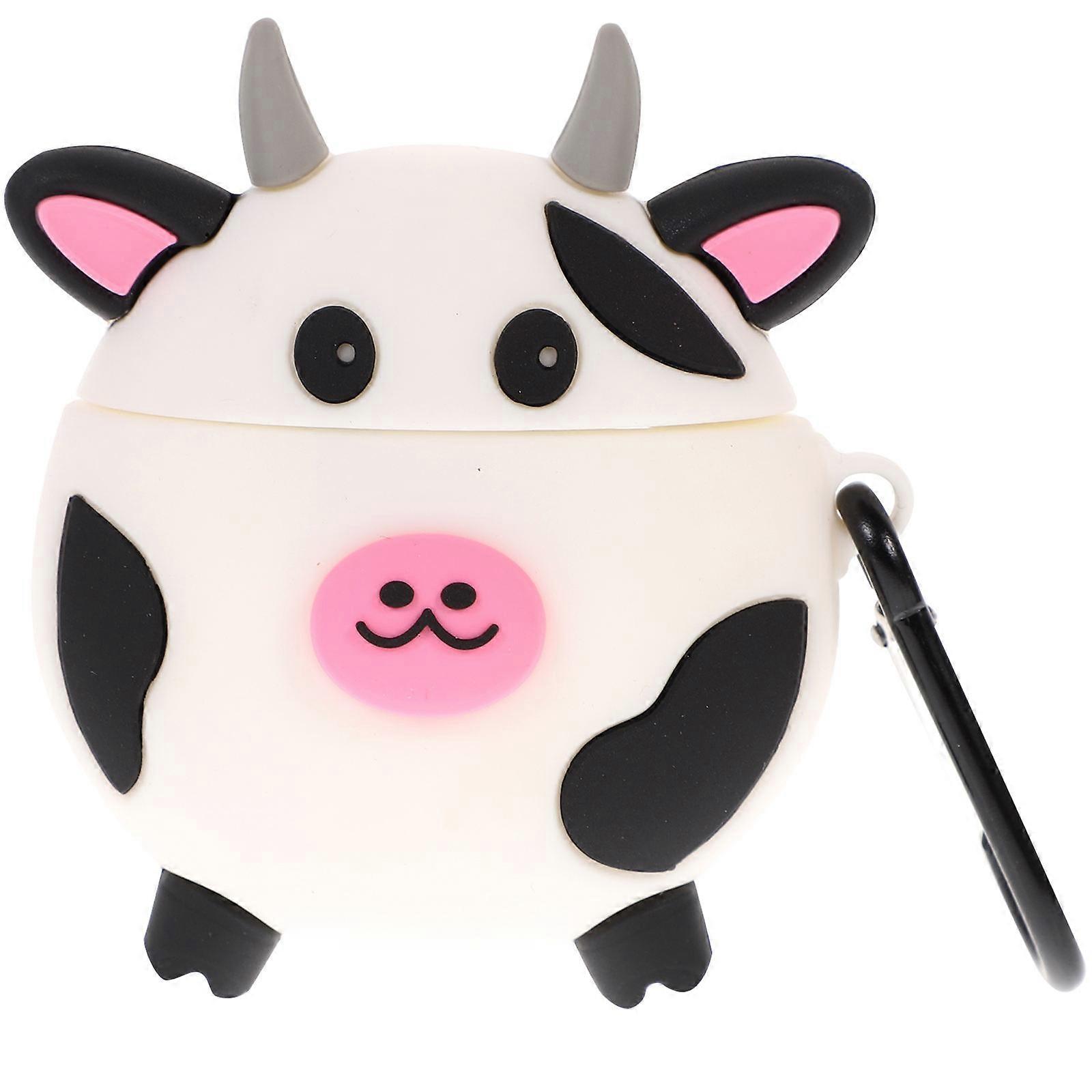Cute Cow Silicone Wireless Earbuds Case with Hanging for Scratch and Impact Protection Random Color