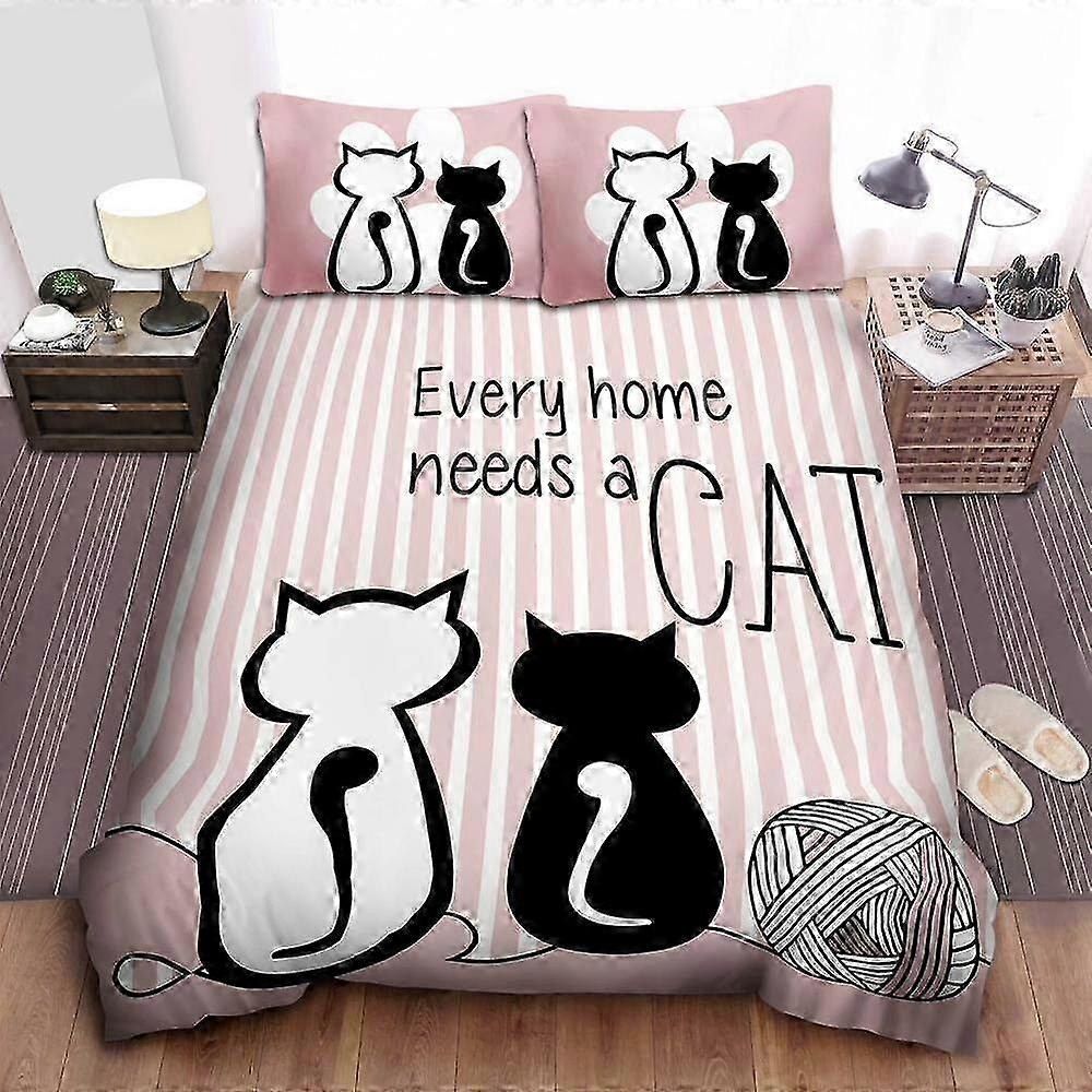 Conjunto de capa de edredom com tema de gato essencial para cada casa - Conjunto de decoração de quarto com 1 capa de edredom e 2 fronhas para crianças - 3