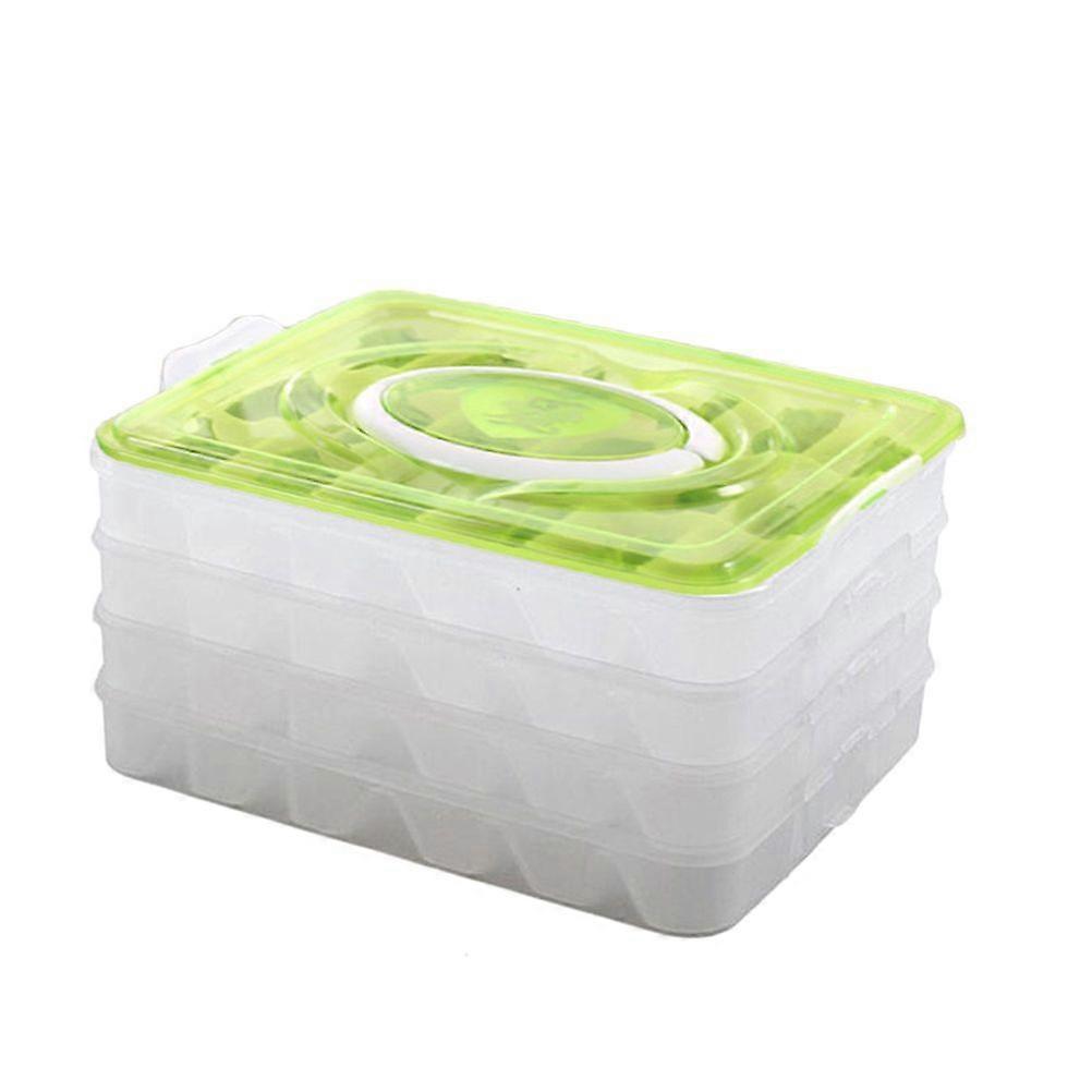 Refrigerator Fresh-keeping Dumpling Storage Box Four Layers Portable Stackable Dumpling Container Holder Organizer (Green)