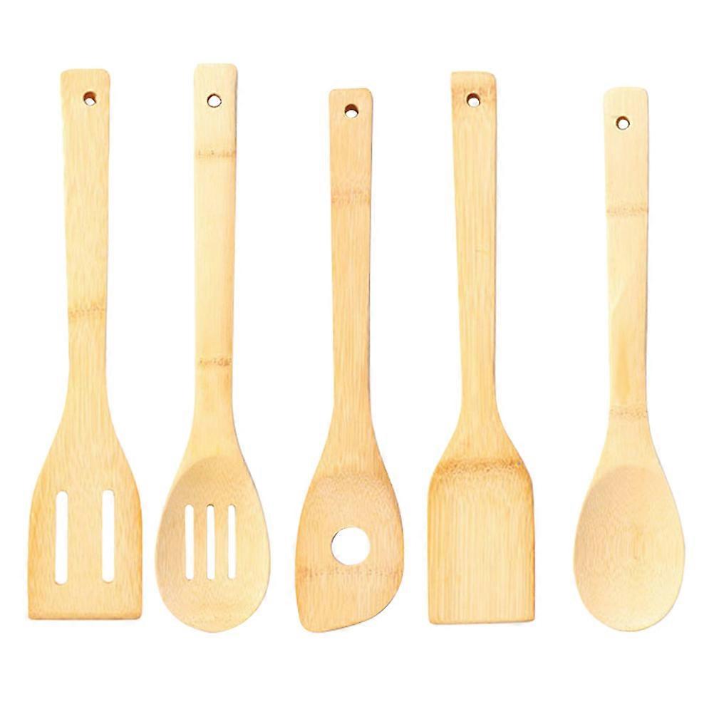 Kitchen Cookware Bamboo Utensils Multipurpose Nonstick Cooking Tool Khaki 5Pcs