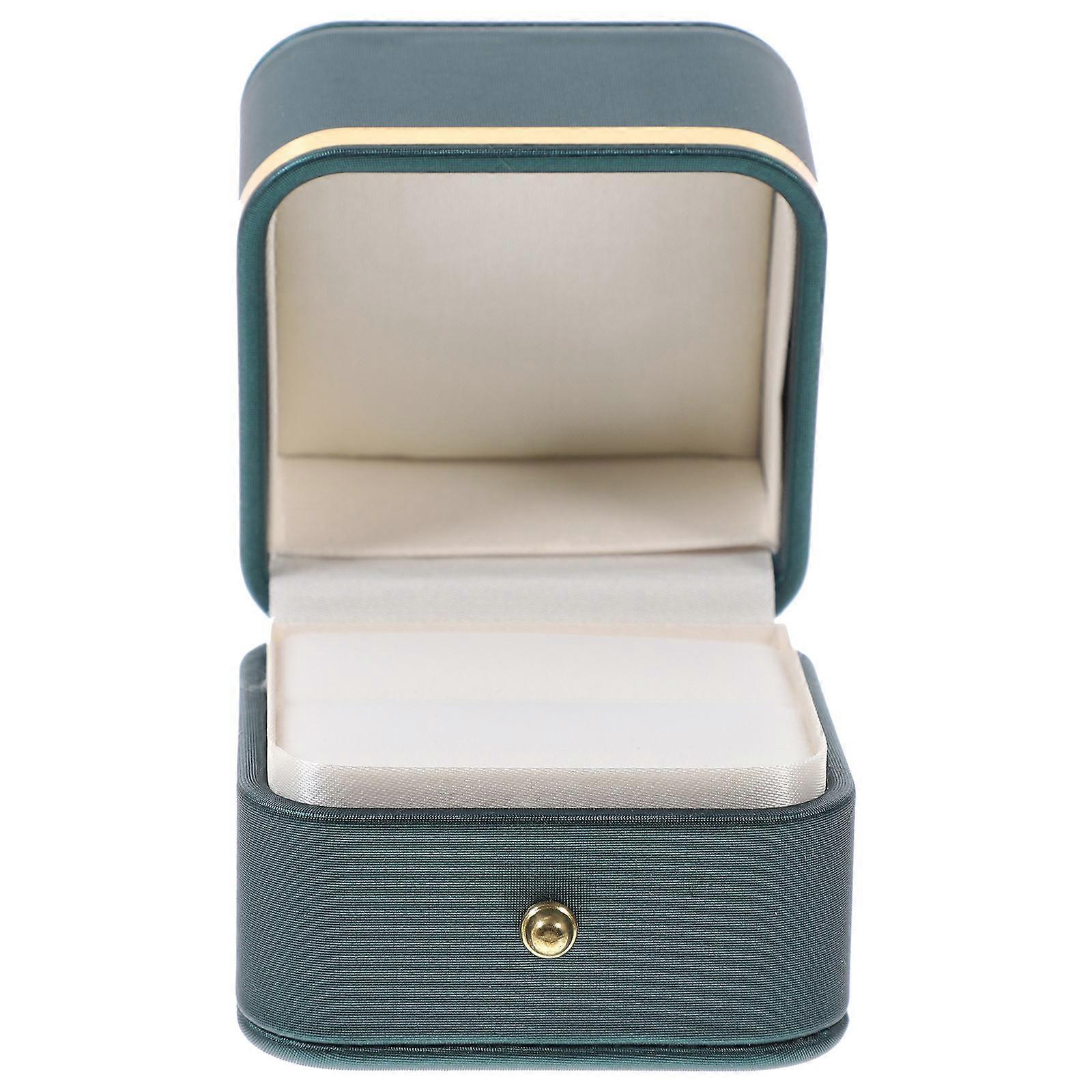 Jewelry Display Case Ring Organizer Dustproof Lint Inside Box Dark Green 6.5X6.5X6.3CM 1Pack