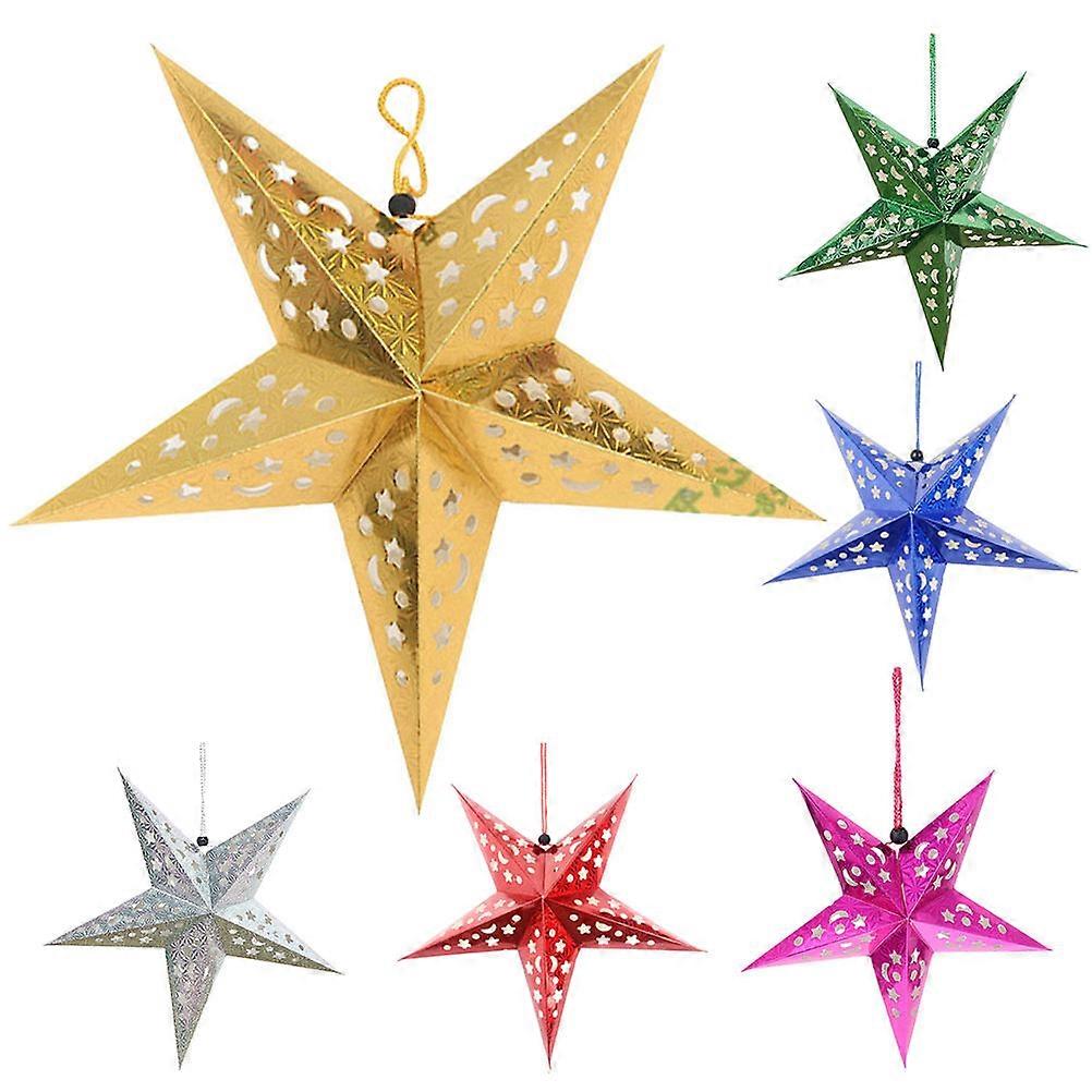 Xmas Star Lantern Paper Lampshade Foldable Ceiling Decoration 6pcs Set Gold Red Blue Silver Green Easy Install Lightweight
