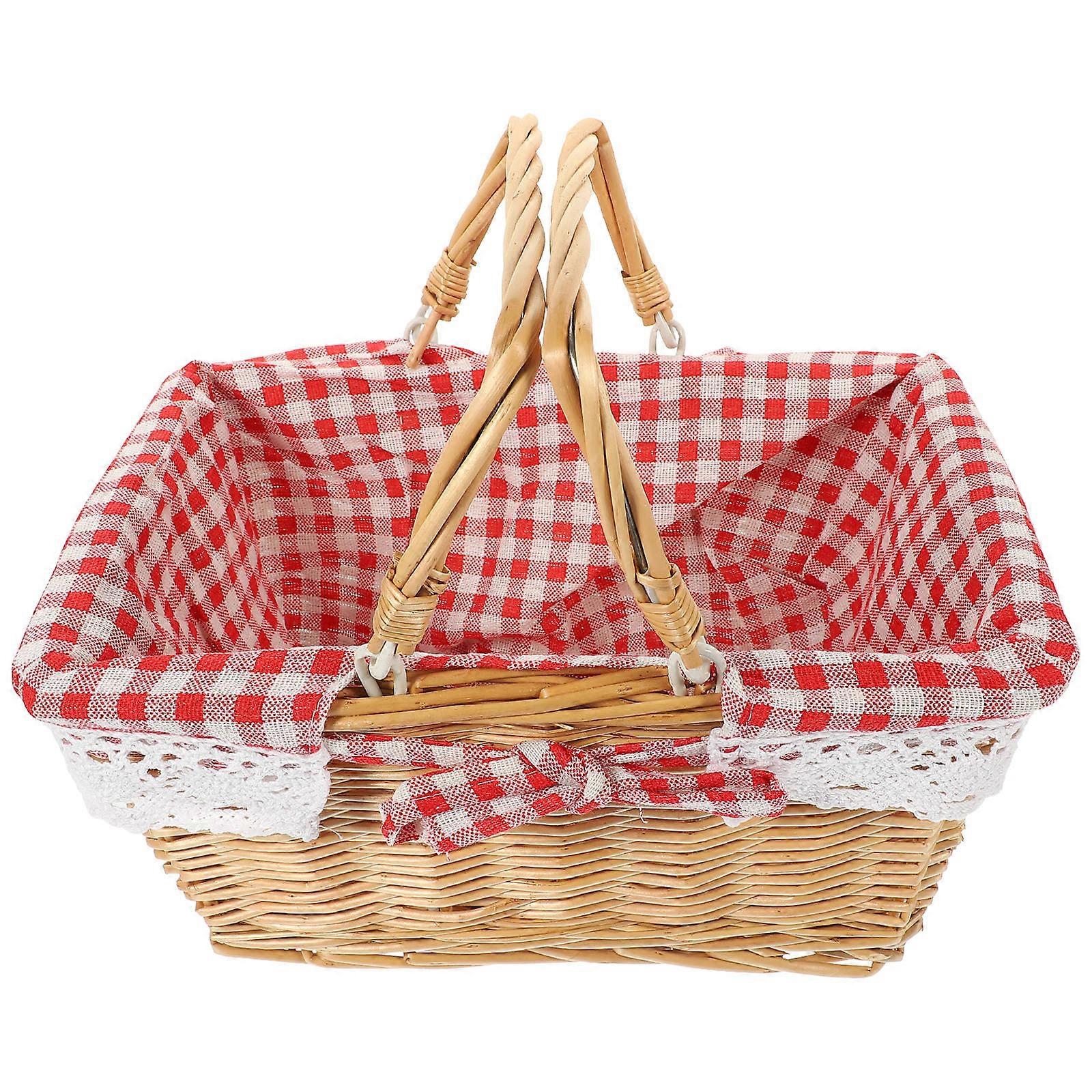 Lightweight Woven Wicker Picnic Basket with Handles for Camping, Fruits, Vegetables, and Snacks Storage – Versatile Outdoor and Home Use