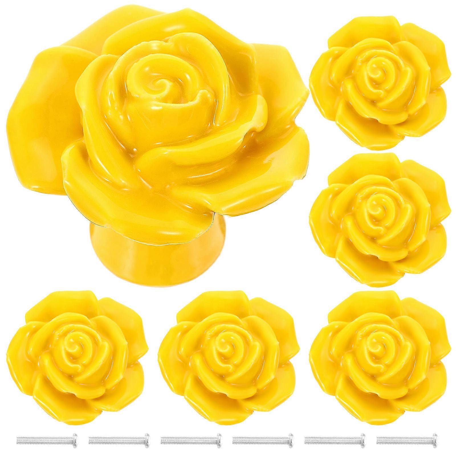 Elegant Rose Flower Cabinet Handles Ceramic Drawer Knobs Homeowners 6Sets