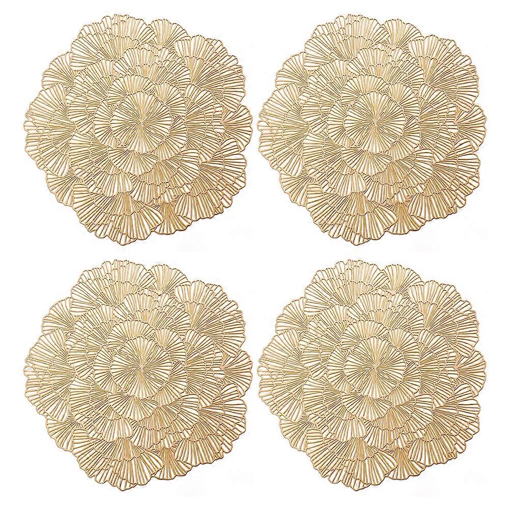 4Pcs Elegant Tablemats Flower Place Mats Table Setting Kitchen Table Mats For Dining Table Wedding Decorative-Gold