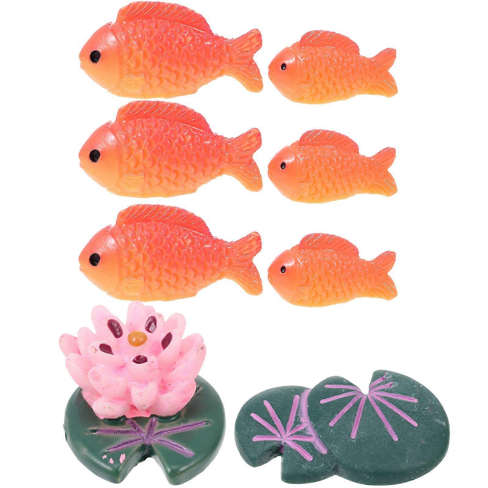 1 Set Fish Tank Fish Model Decorative Lotus-leaf Decor Tiny Fish Lotus-shape Resin Craft