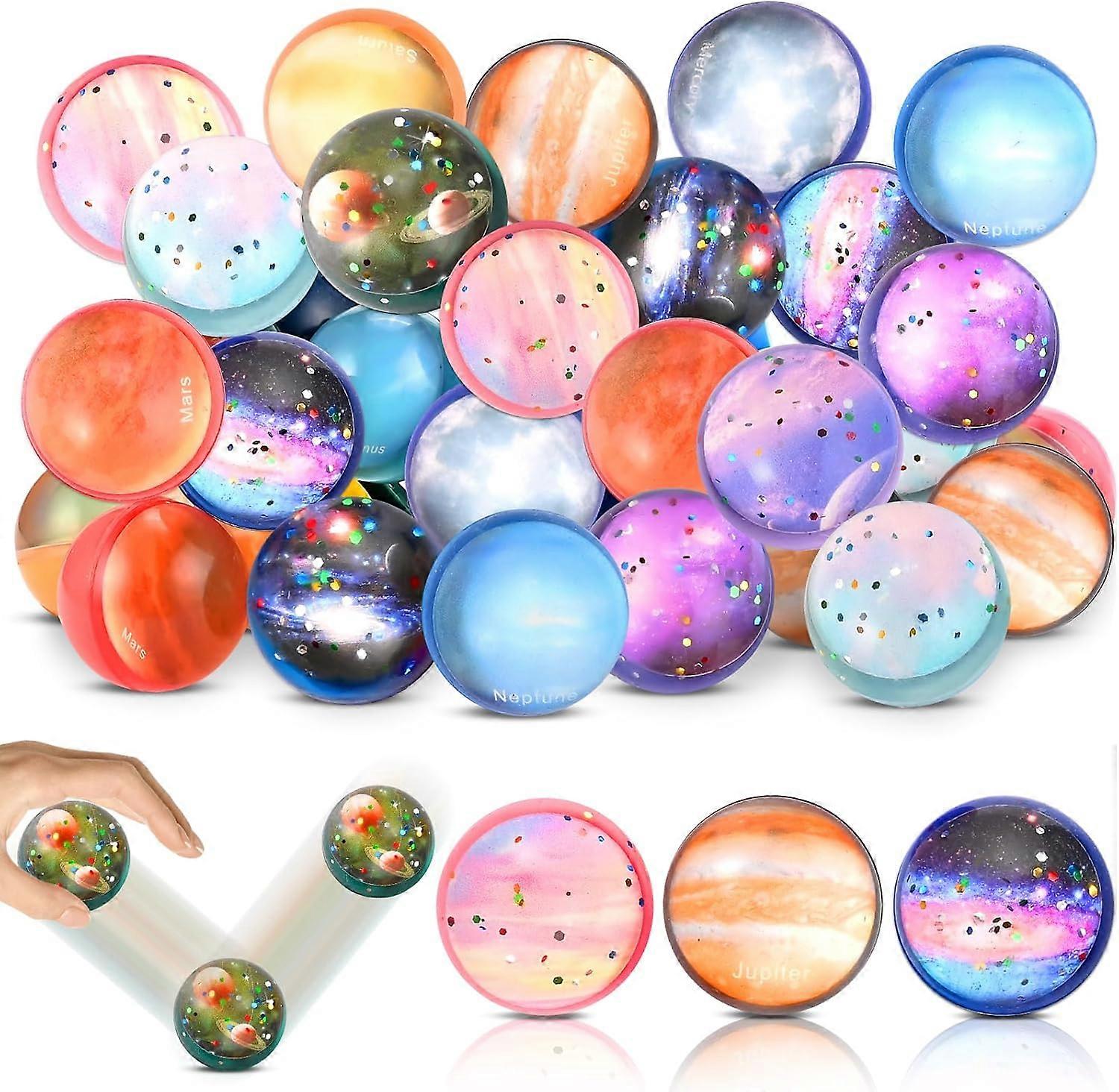 30 Pieces Bouncy Balls for Children, Rubber Balls with Planets, Suitable as a Gift for Children, 32 mm