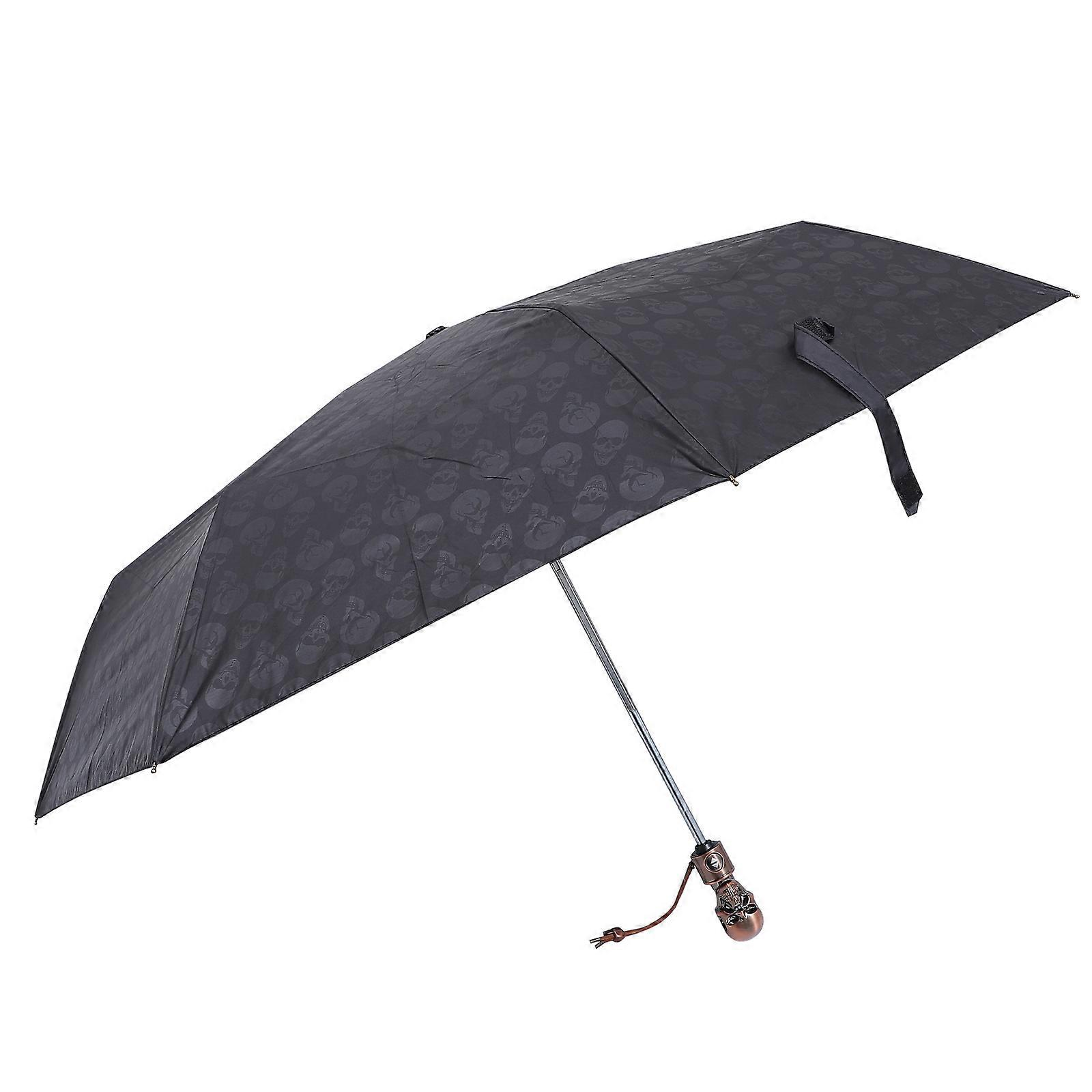 Collapsible Folding Umbrella with Skull Handle – UV Protective, Lightweight Travel Umbrella for Sun and Rain, Compact Portable Design