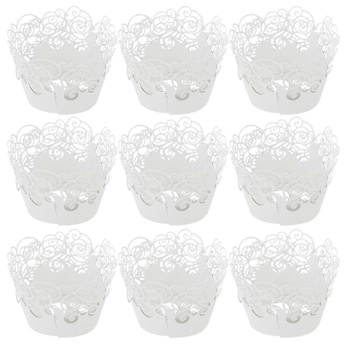 60pcs Cupcake Wrappers Cake Wrappers Hollow out Pattern High Temperature Resistance for Cake (White)