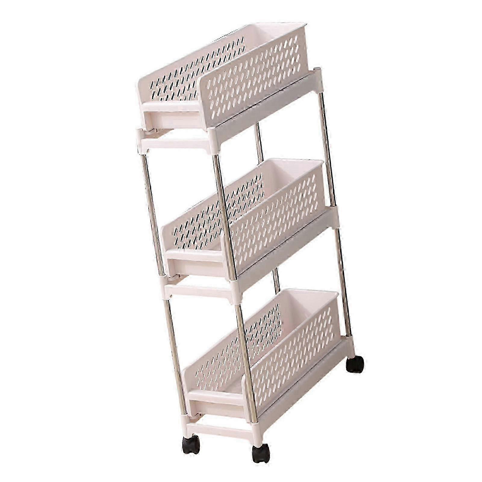 Slim Storage Cart with Wheels 3 Tier Organizer Slide Out Narrow Rolling Utility Cart for Kitchen Bathroom