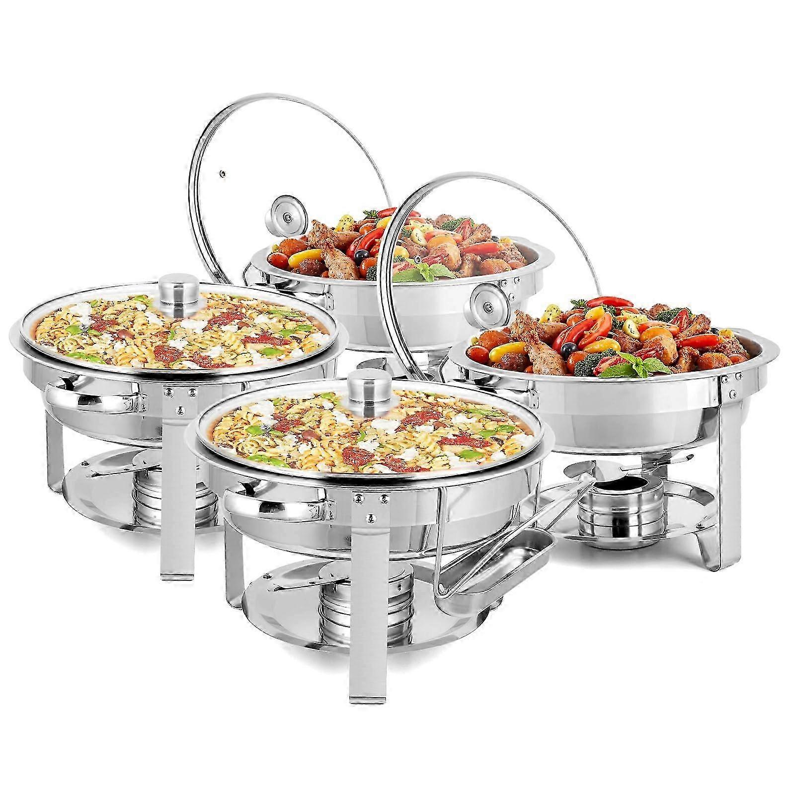 5Qt 4 Pack Chafing Dish Buffet Set, NSF Stainless Steel Round Chafers for Catering