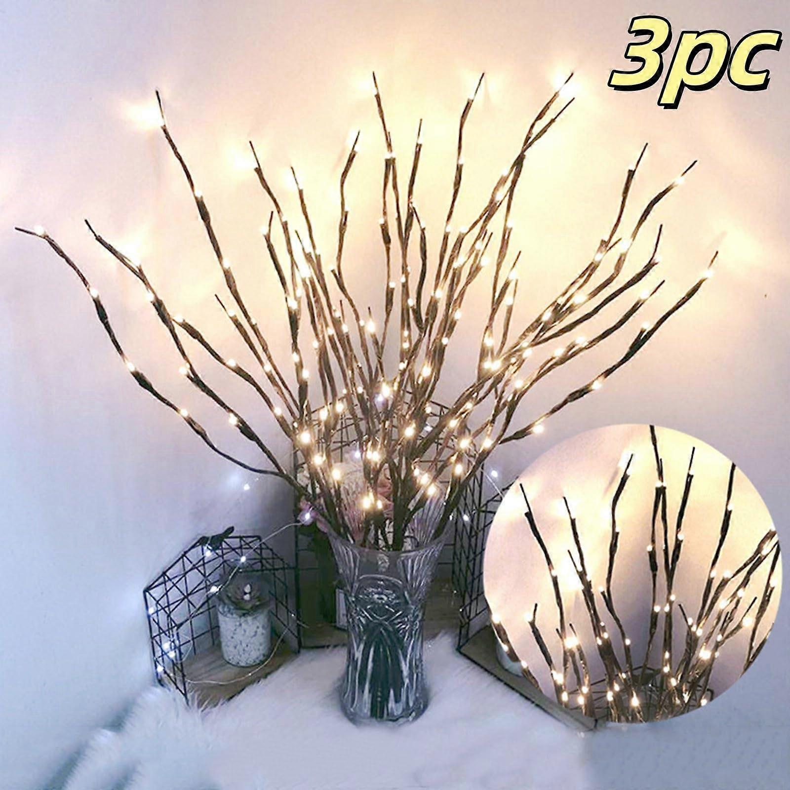 30 Inch 20 LED Tree Branch Light for Vases Willow Decoration with Battery Box (3 Pieces, Warm White)