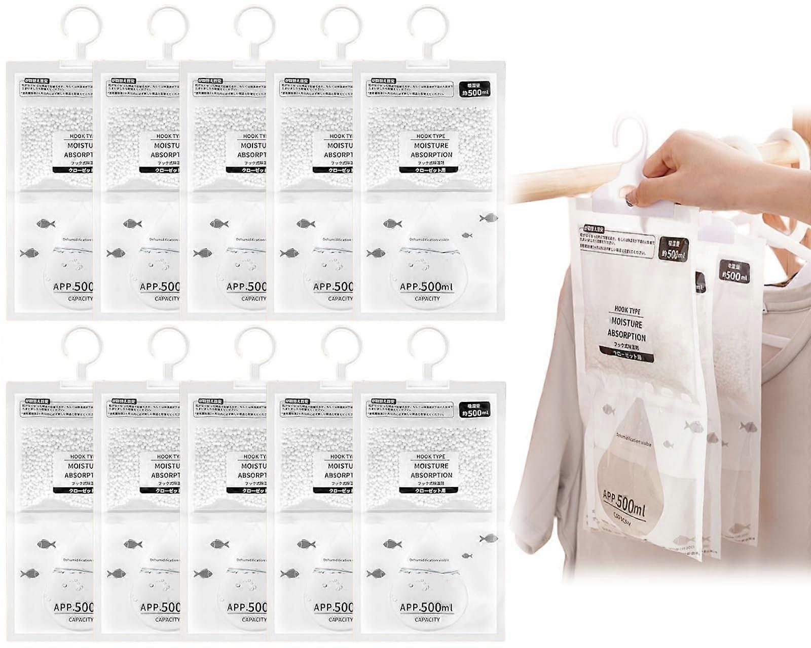 Wardrobe Moisture Absorber, 10 Pieces Hanging Dehumidifier, Moisture Resistant Desiccant Bag, Moisture AntiMould Deodorising