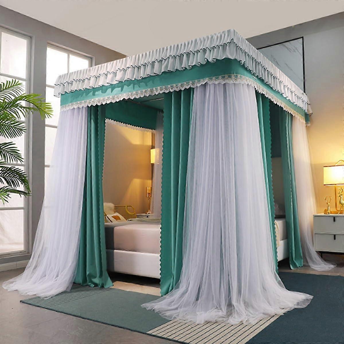 Princess-Style Canopy Bed with Four Corners, Double-Layer Lace Curtains, Thick Stainless Steel Holders, Luxurious Design