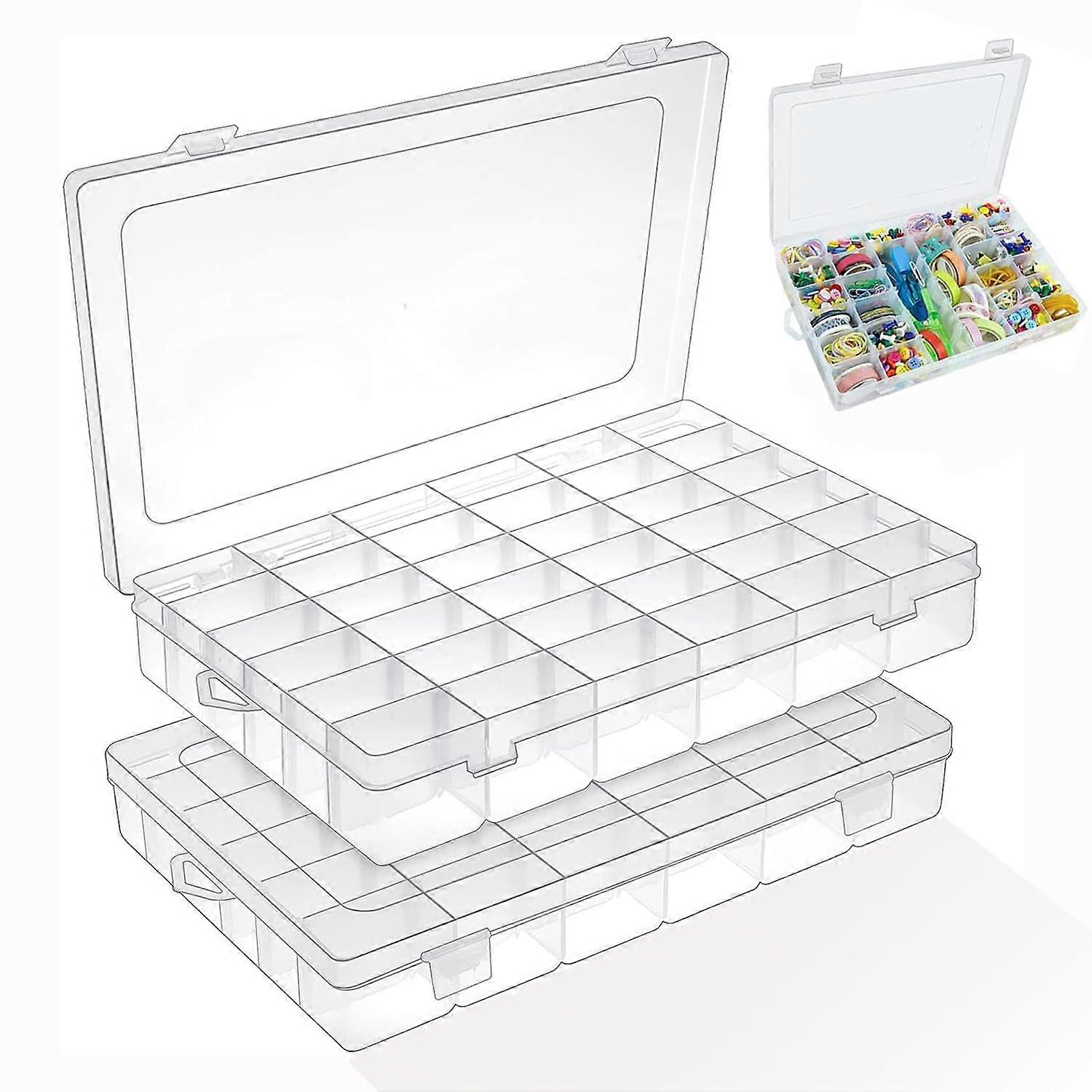 Sorting Boxes for Small Parts - 2 Pack, 36 Compartments Each, 27.3 x 17.6 x 4.3 cm, Adjustable Storage for Jewellery, Screw, Bead Organization