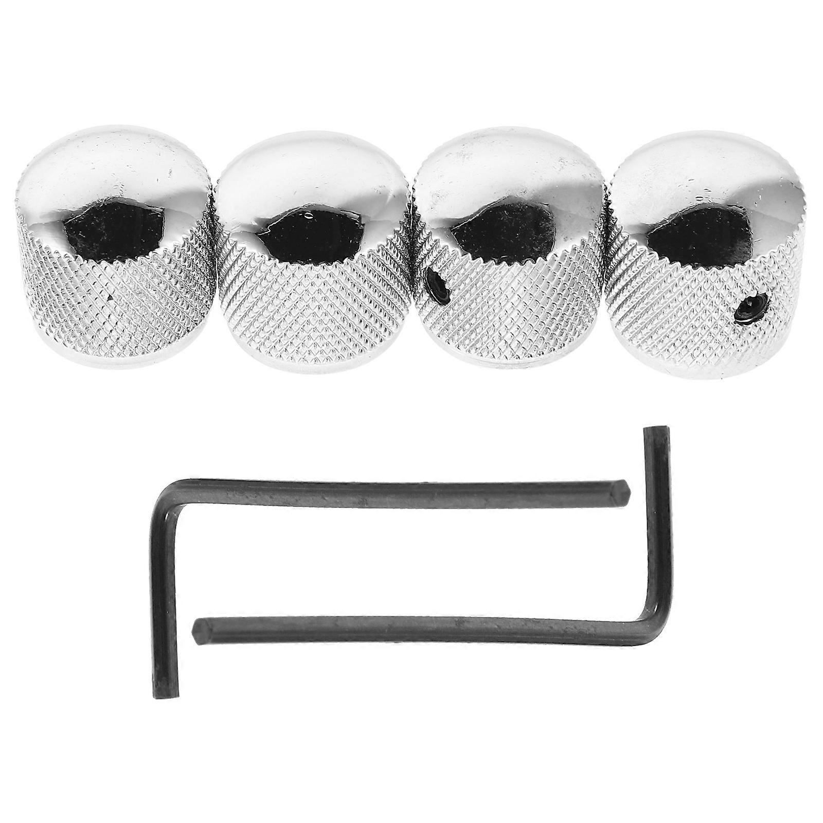 Electric Guitar Bass Control Knobs Set of 4 with Wrench Metal Volume Tone Replacement Potentiometer Caps for Universal Fit and Easy Installation
