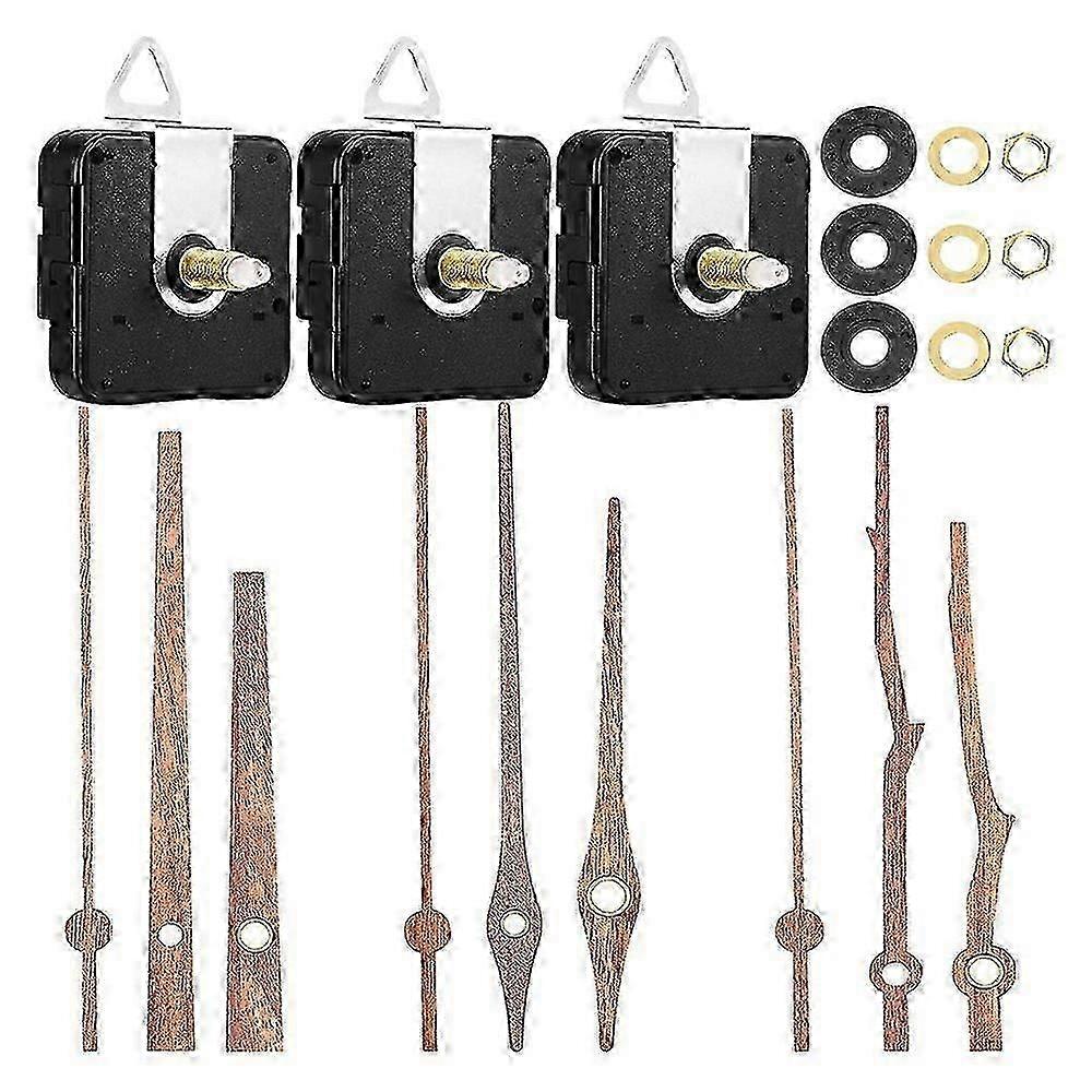 3 Pcs Quartz Clock Movement Mechanism Parts with 3 Types of Walnut Wood Clock Hands Clock Accessori