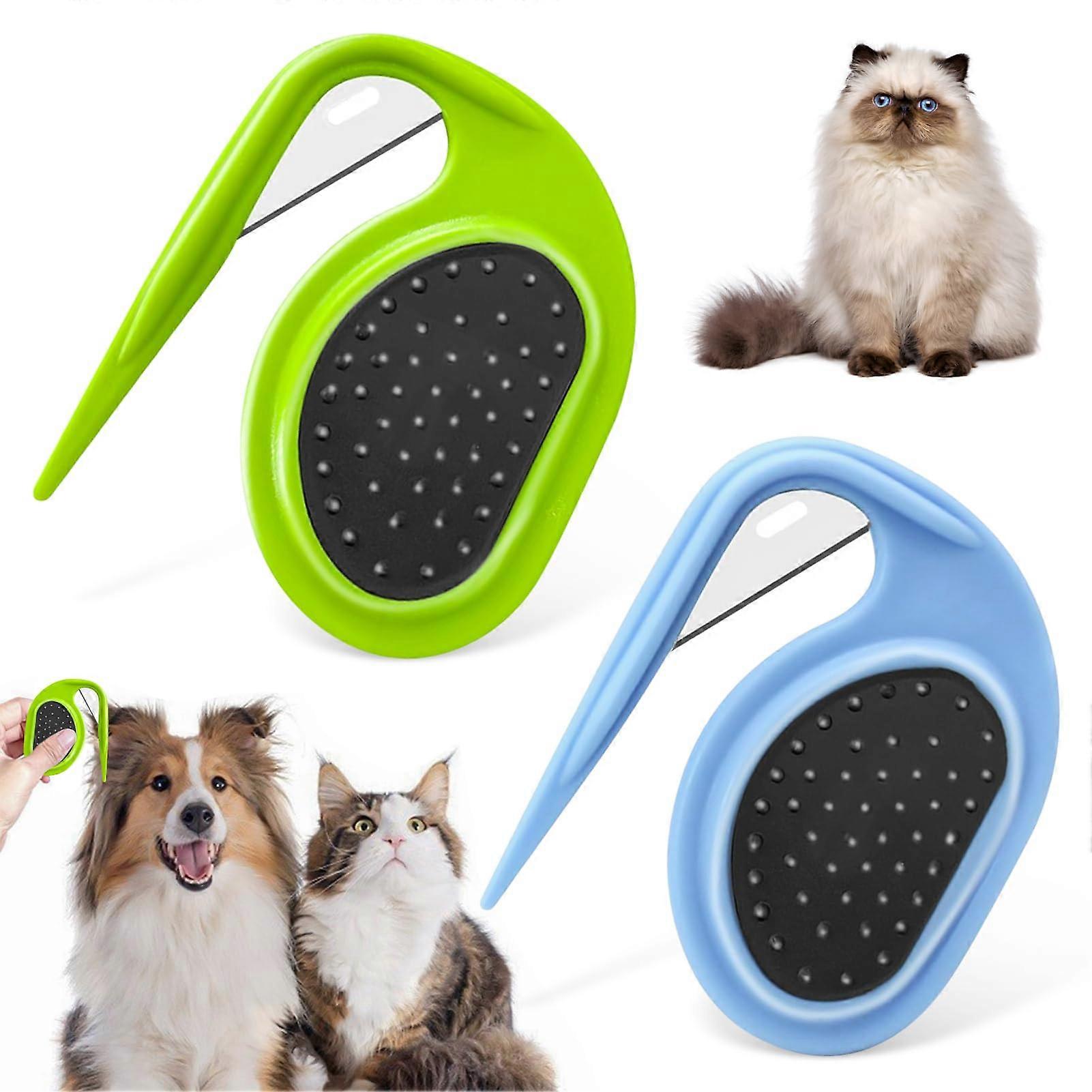 Pack of 2 Pet Knotting Comb, Cat Dematting Knife with Steel Blade, Knot Comb Hair Removal Tool, Knot Comb for Cat, for Removing Tangles