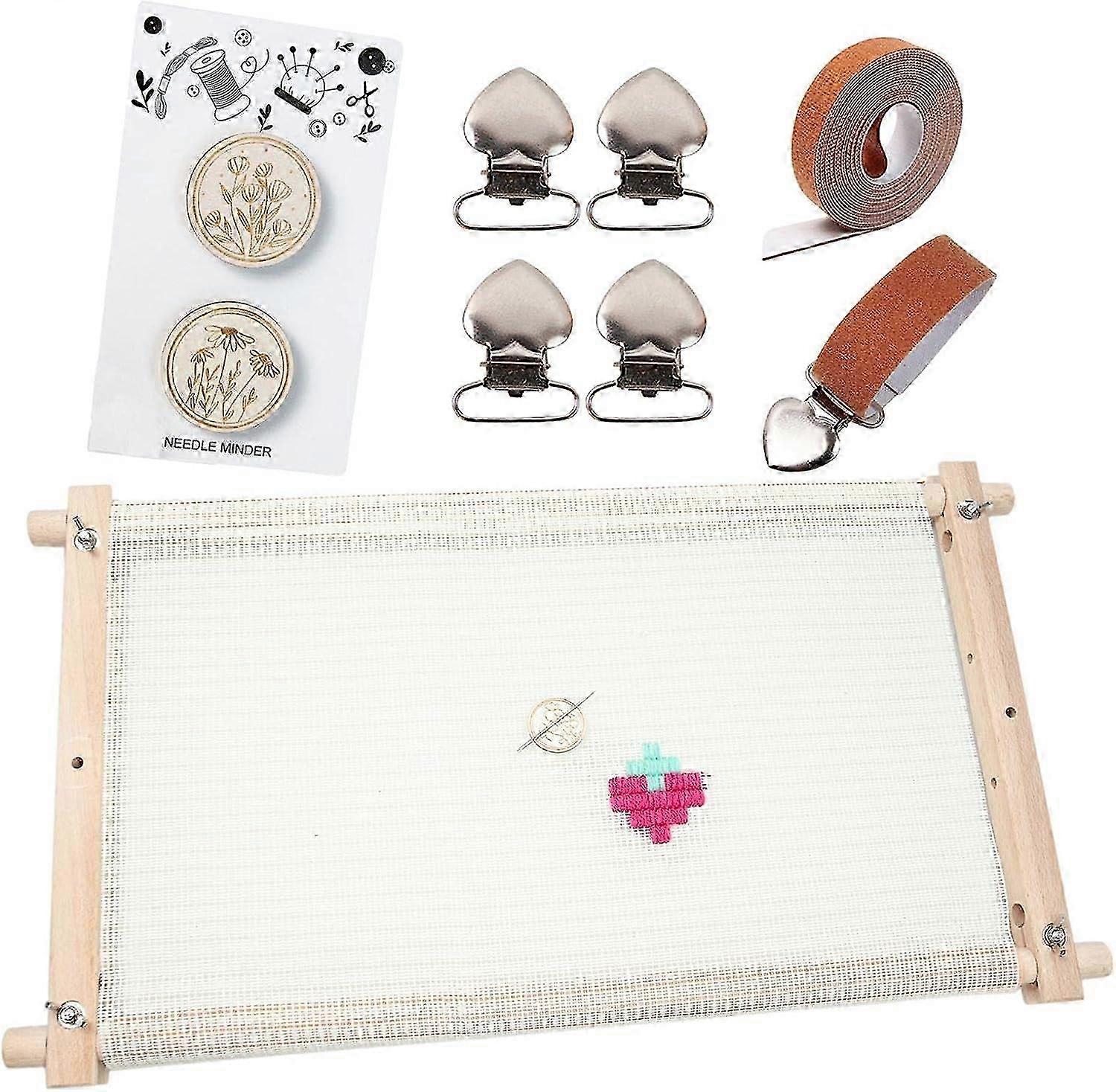 Adjustable Rectangle Embroidery Hoop Stand - Beech Wood Needlepoint Holder for Stitching