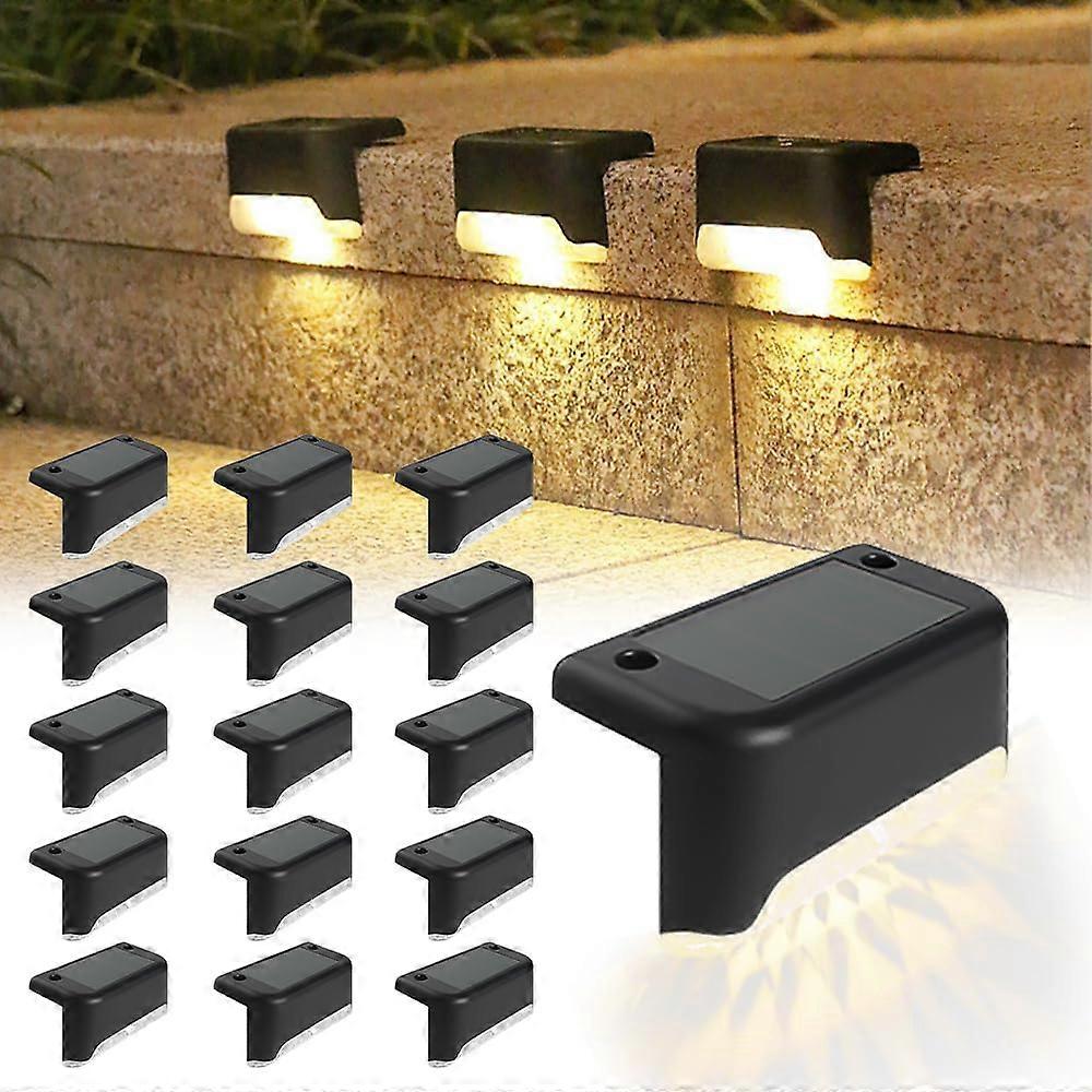 Solar Outdoor Stair Lights Pack of 16 IP65 Waterproof Warm White LED Lights for Fence Steps and Stairs - Black