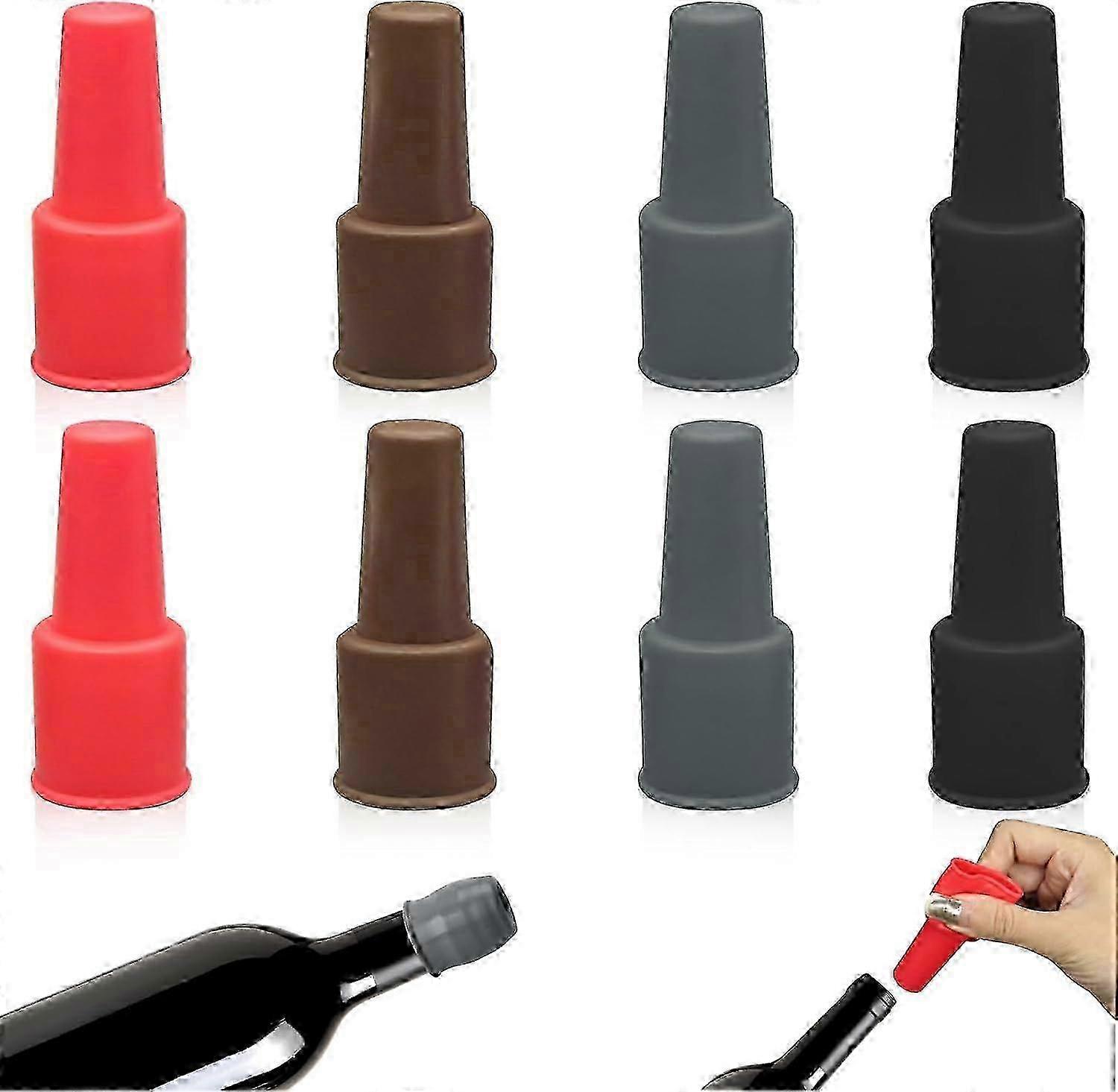 8Pcs Reusable Silicone Wine Stoppers, Suitable for Various Wine Bottles (4 Colors)