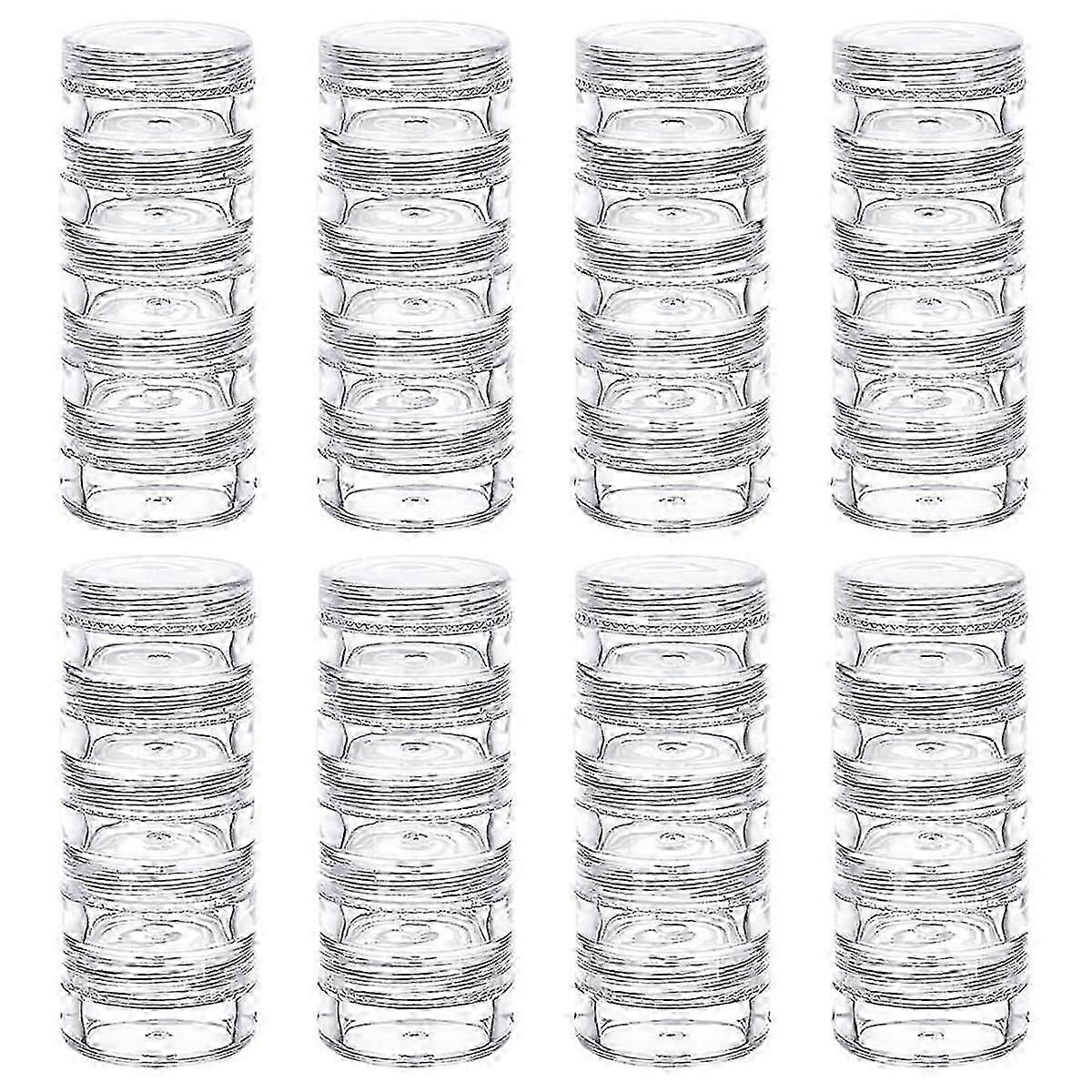 5G/5ML Stackable Round Plastic Containers 8 Column(5 Layer/Column) Bead Storage Jars for Seed Beads Diamond Drills