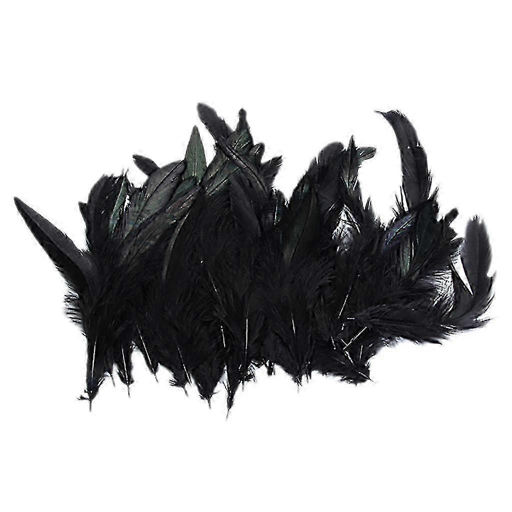 50 Pcs Black Rooster Feather Crafting Supplies
