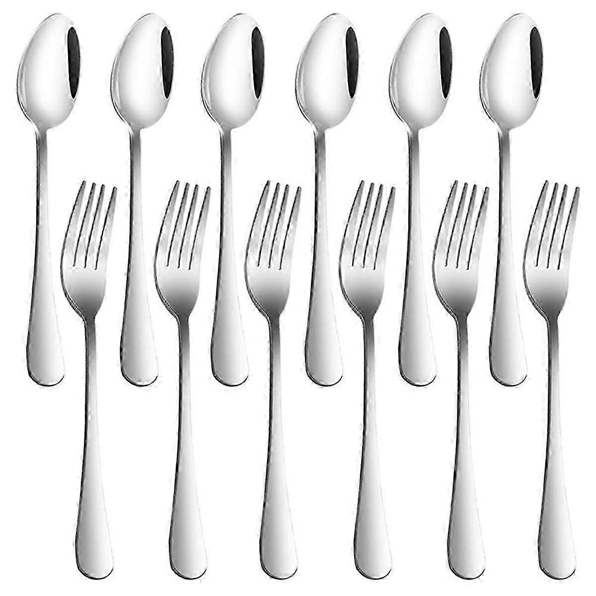 Set of 12, Stainless Steel Dinner Forks and Spoons, Find Top Heavy-Duty Forks (8 Inch) and Spoons (7 Edition 0704