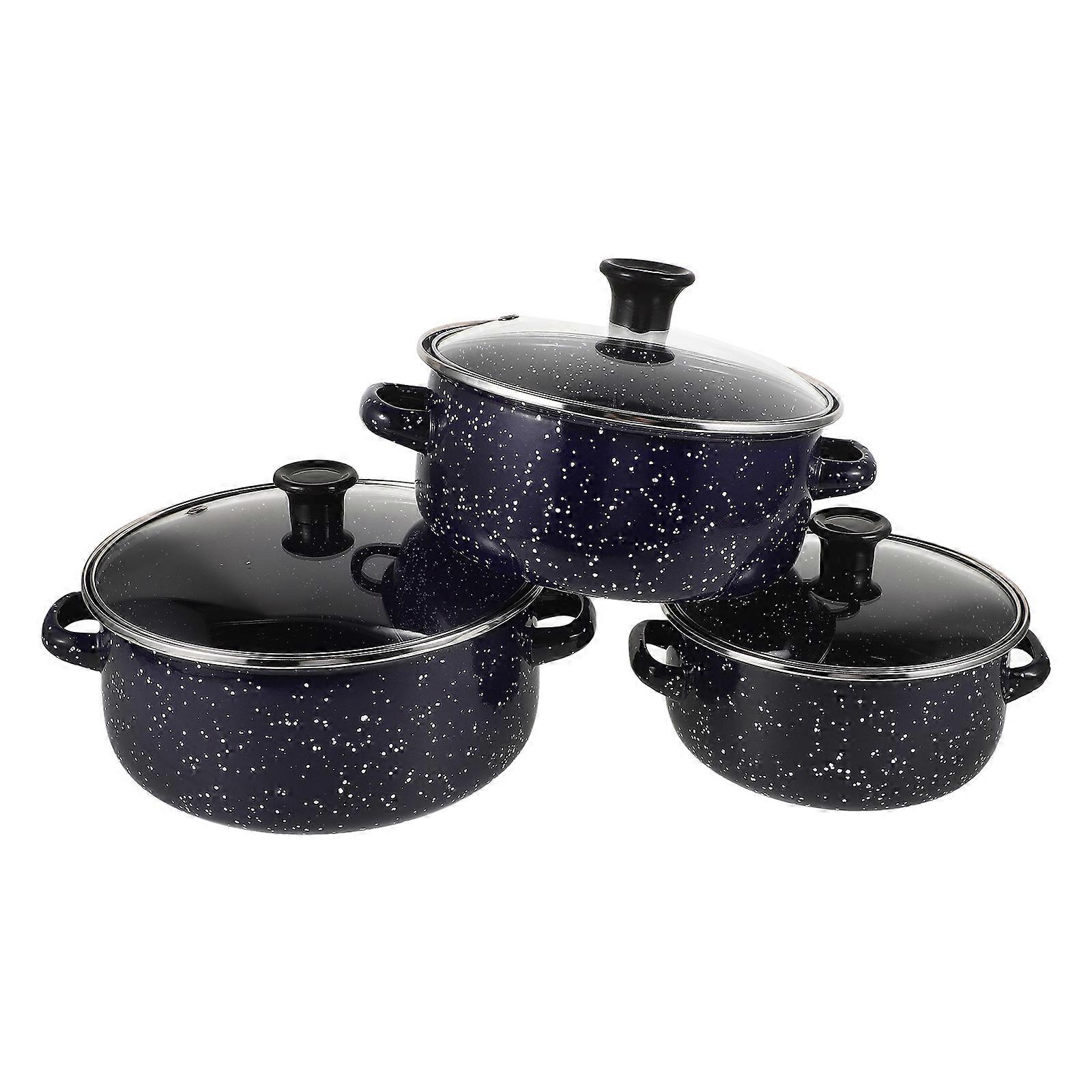 1 Set Enamel Cookware Stock Pot with Lid Flat Bottom Cooking Pots