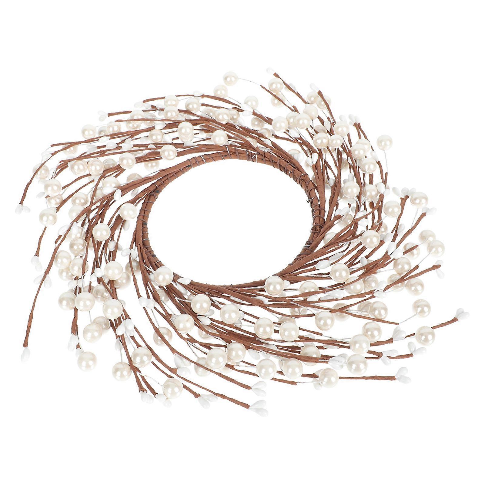 Artificial Garland Wreath Pearl Wreath Christmas Scene Pendant Wall Hanging White 30x30cm 1Pack