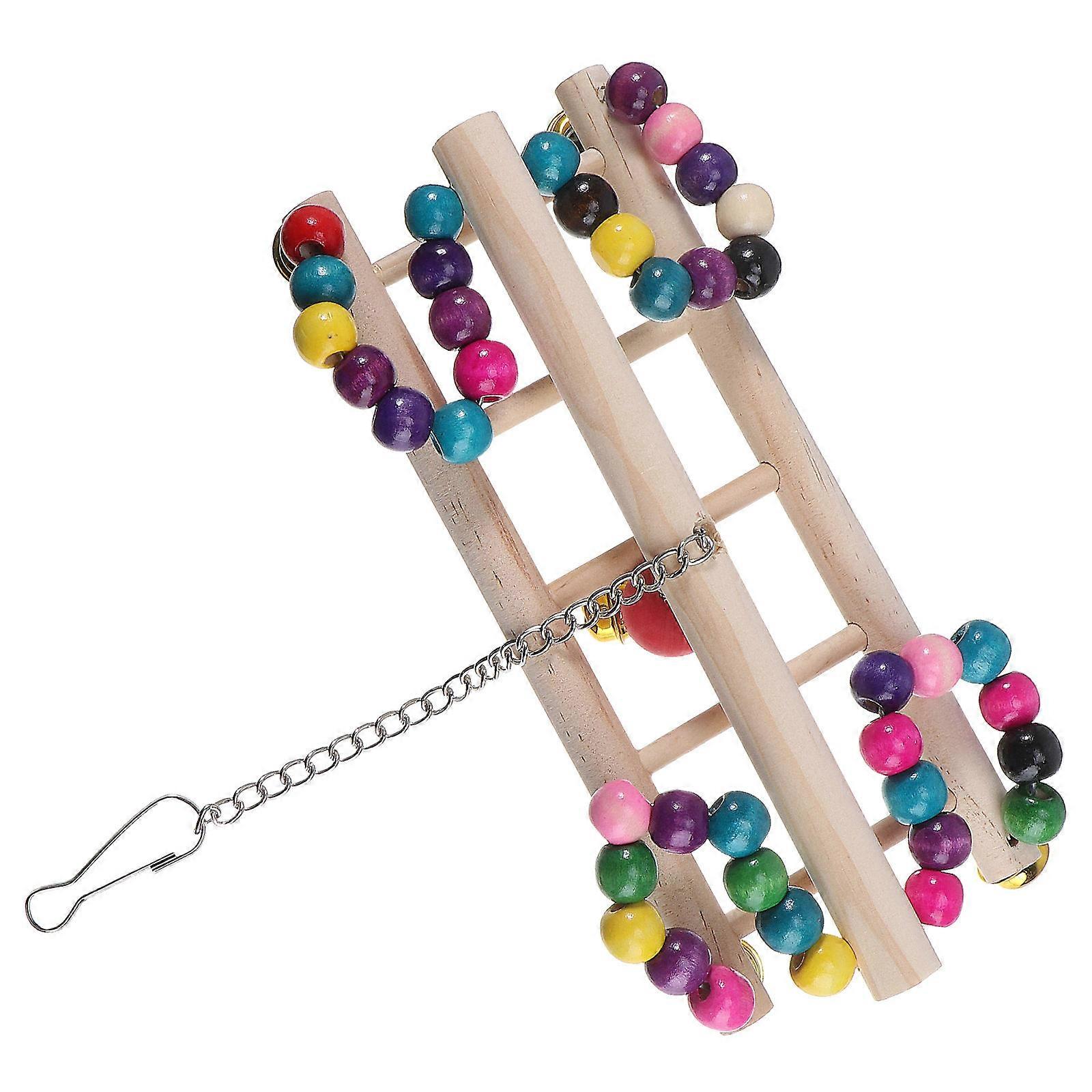 Bird Perch Toys Colorful Parrot Swing Wood Beads Hanging Bridge Toy Funny Birds Playing Swing Multi-Colored 30 X 18 X 10 Cm Chewing Playtime 1Pack