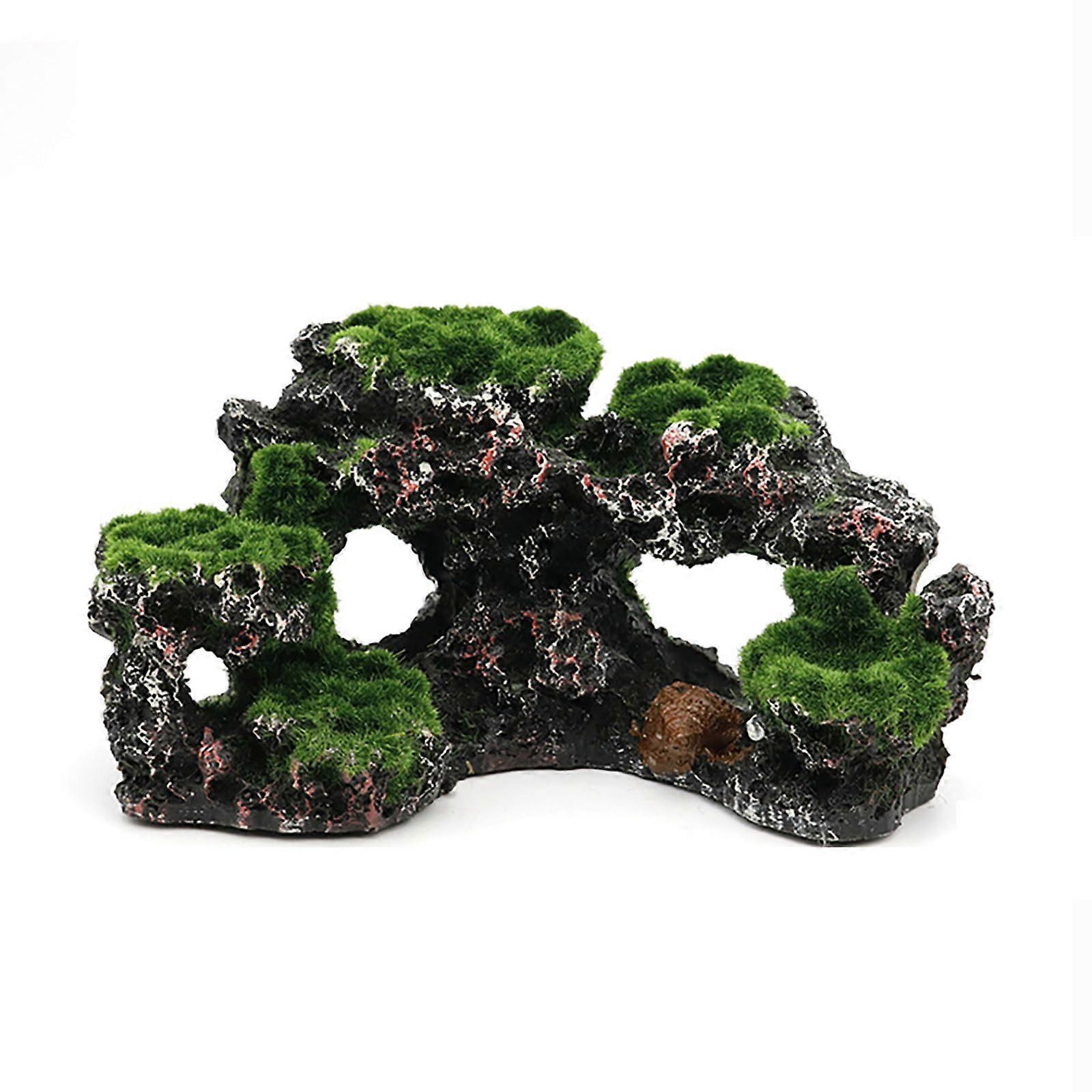 Fish Tank Decoration with Mountain View, Aquarium Stone Ornament, Moss Bridge, Treehouse Cave for Small Betta Shrimp, Hiding Spot