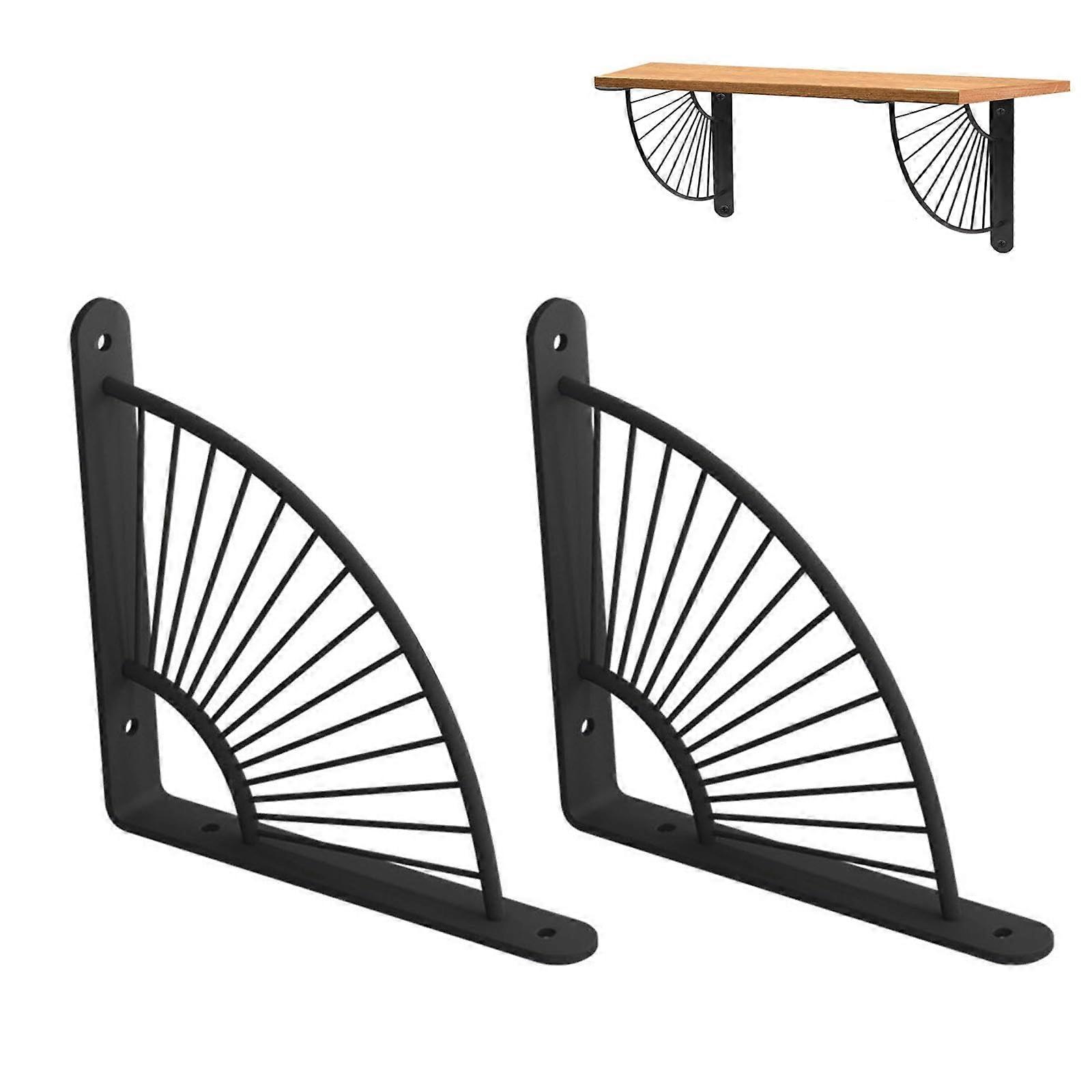 Black Shelf Bracket, 2 Pieces Metal FanShaped Shelf Supports, HeavyDuty Wall Brackets, Including Hardware, 30cm/11.8in