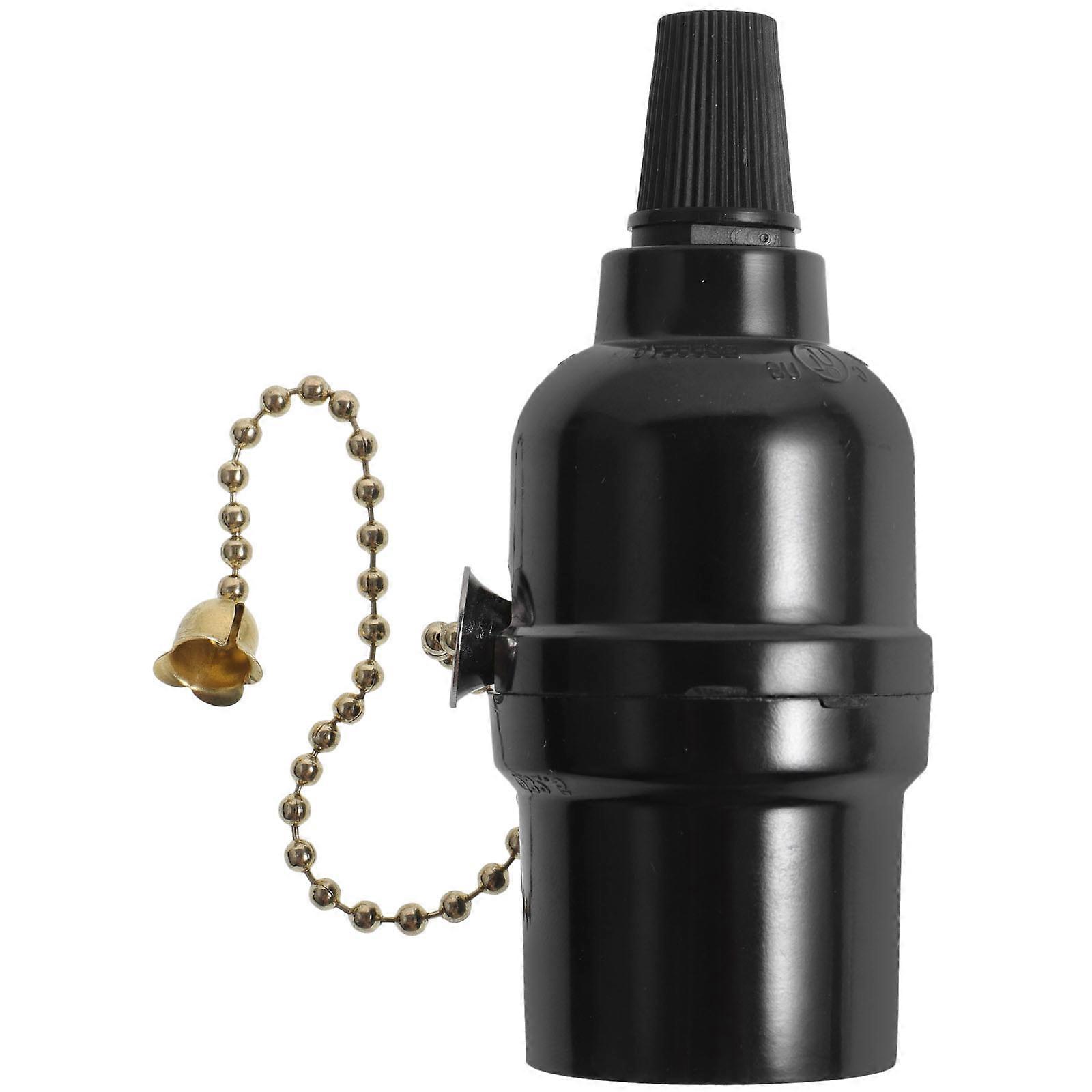 Pull Chain Lamp Socket Replacement Ceiling Light Fixture Accessory US Standard Black Round Shape Brightness Adjustment 1Pcs