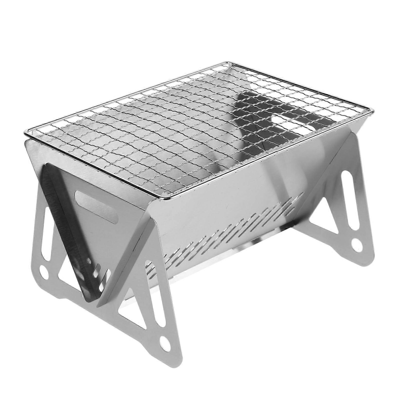 Foldable charcoal grill, portable BBQ for camping, collapsible and sturdy.