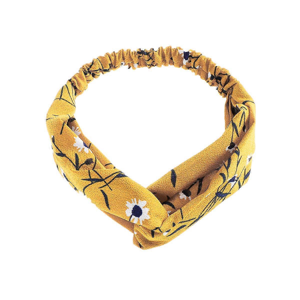 Decorative Headbands Female Headband Yellow Floral Pattern Knot Headbands for Women Girls 25.00x6.00x0.10cm Chiffon Elastic 1Pcs